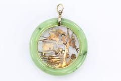 Vintage 18K Gold Chinese Amulet / Pendant w/ Jade, Ruby, Opal, Turquoise etc