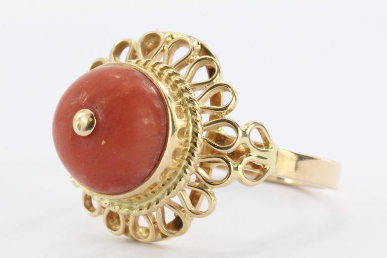 Antique Polish 14K Gold Red Coral Ring 1920 1931 Crakow Poland at