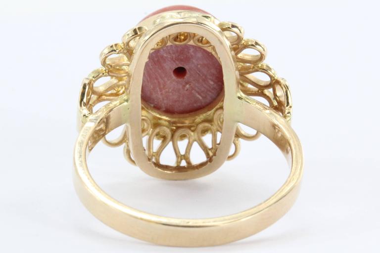 Antique Polish 14K Gold Red Coral Ring 1920 1931 Crakow Poland at