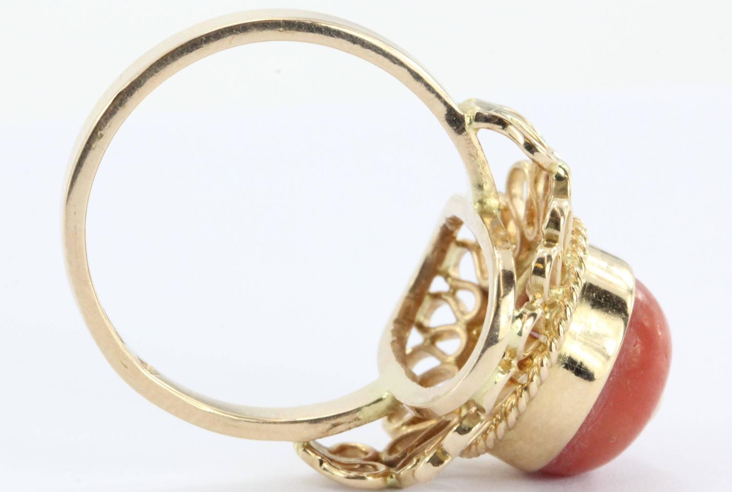 Antique Polish 14K Gold Red Coral Ring 1920 1931 Crakow Poland For