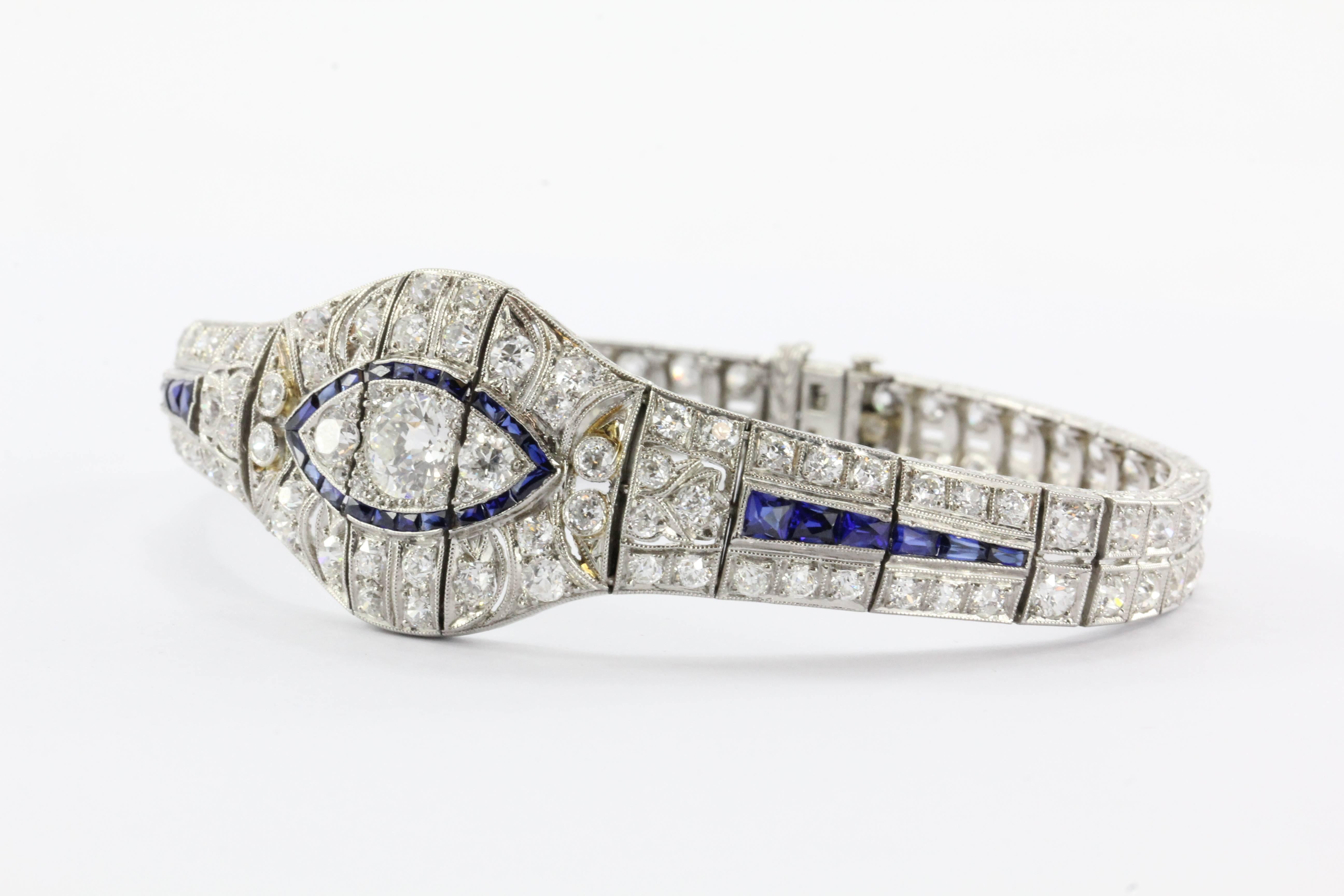 High Quality Art Deco Sapphire Diamond Platinum Bracelet  In Excellent Condition In Cape May, NJ