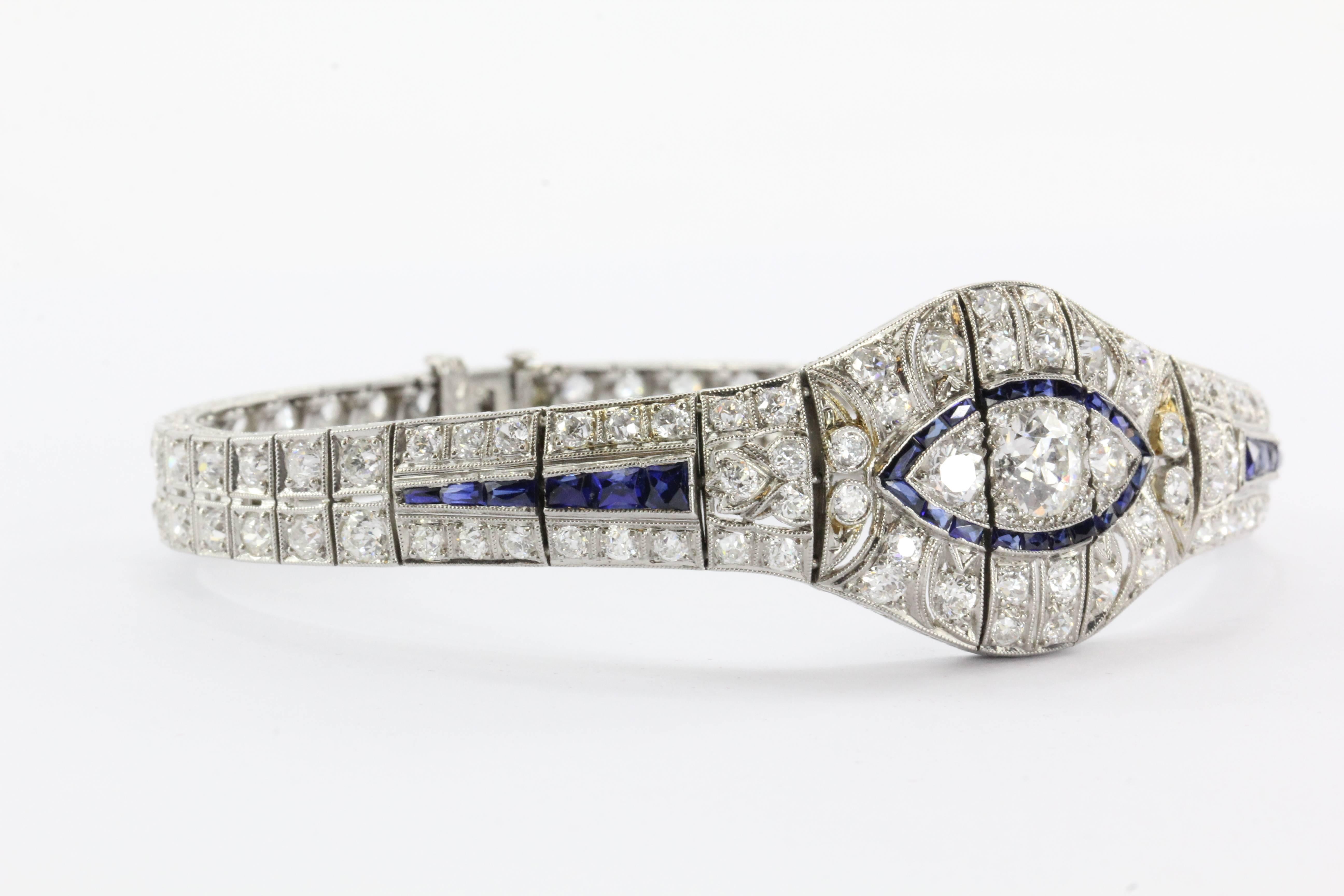 Women's High Quality Art Deco Sapphire Diamond Platinum Bracelet 