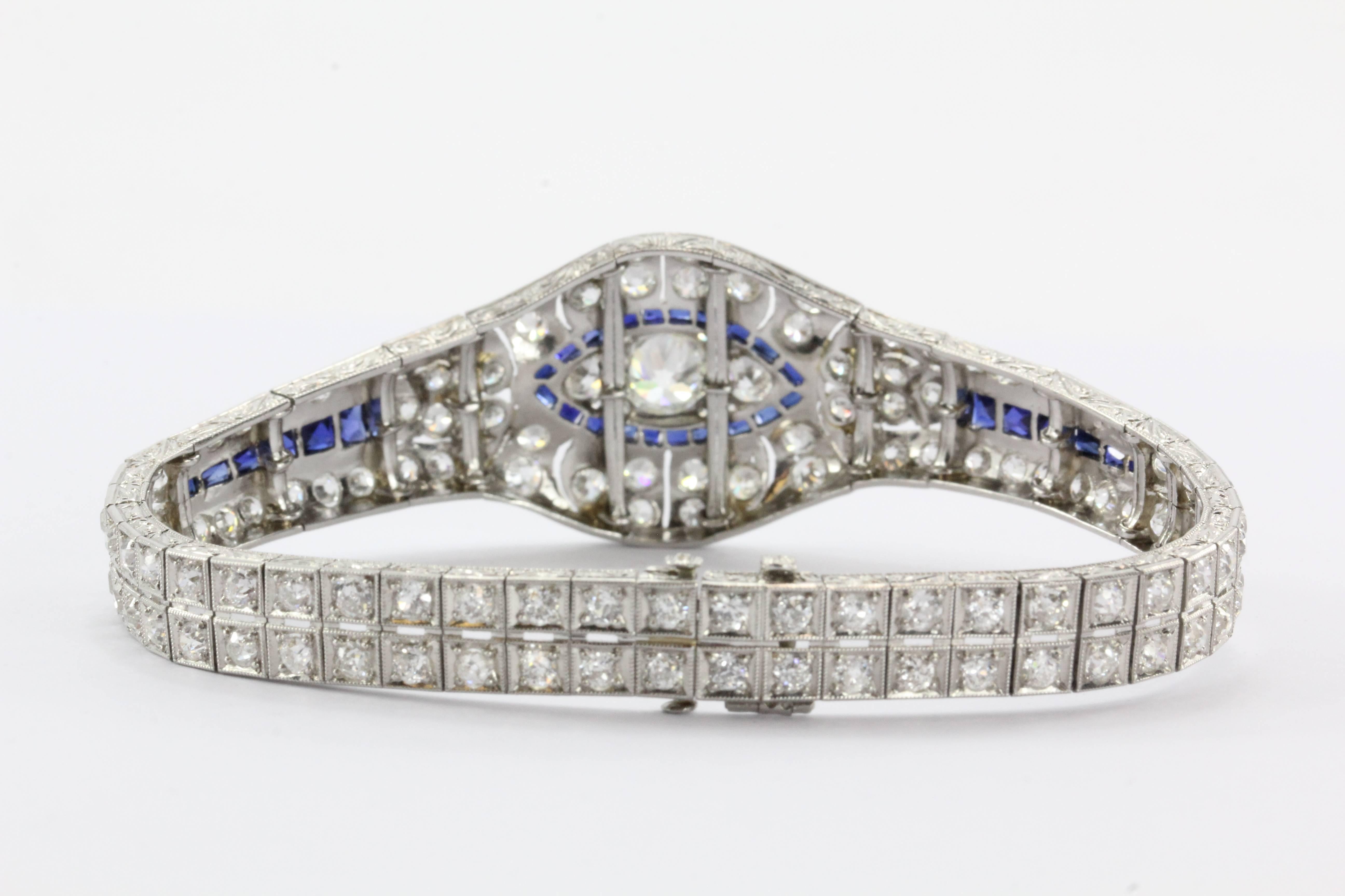 High Quality Art Deco Sapphire Diamond Platinum Bracelet  1