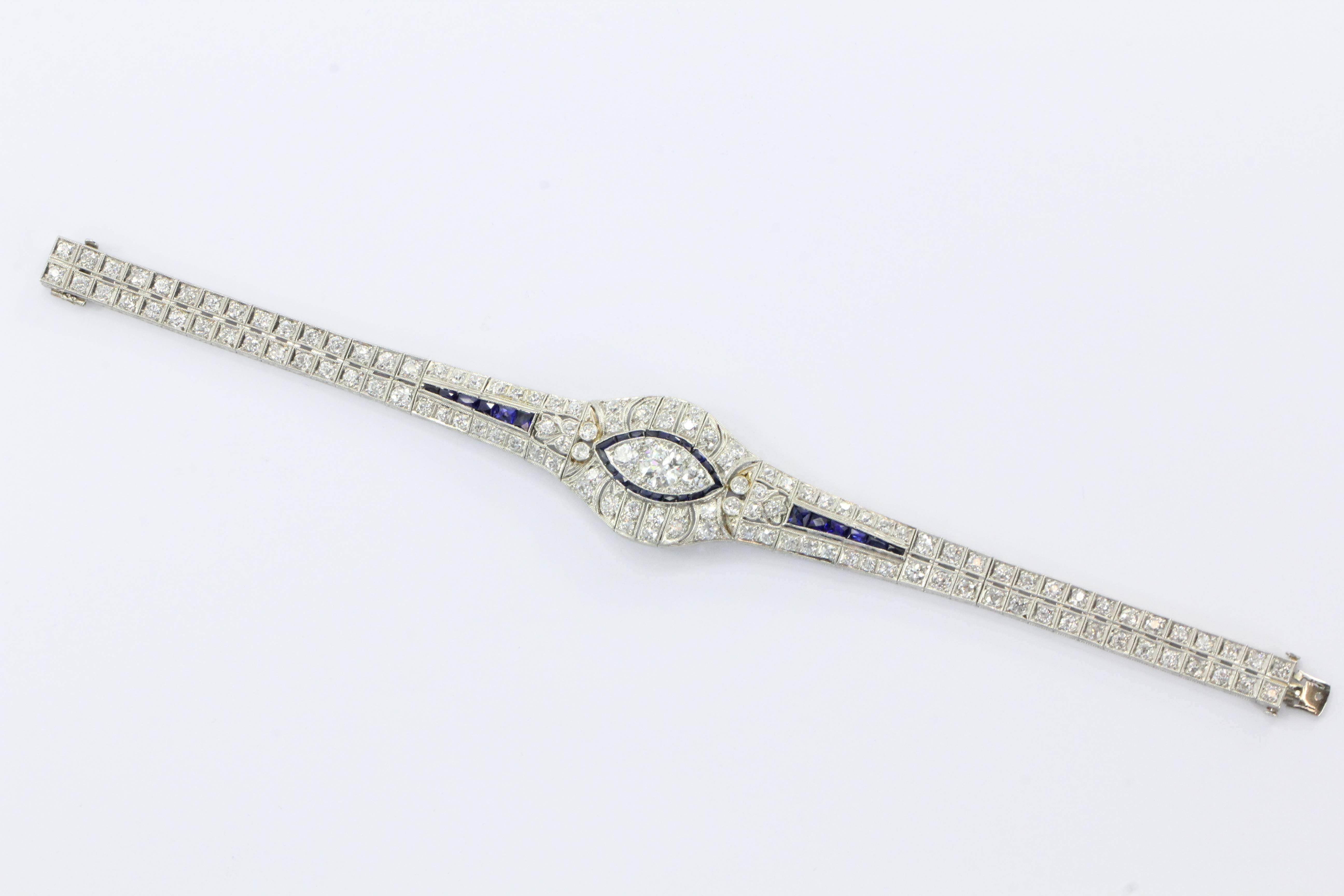 High Quality Art Deco Sapphire Diamond Platinum Bracelet  2