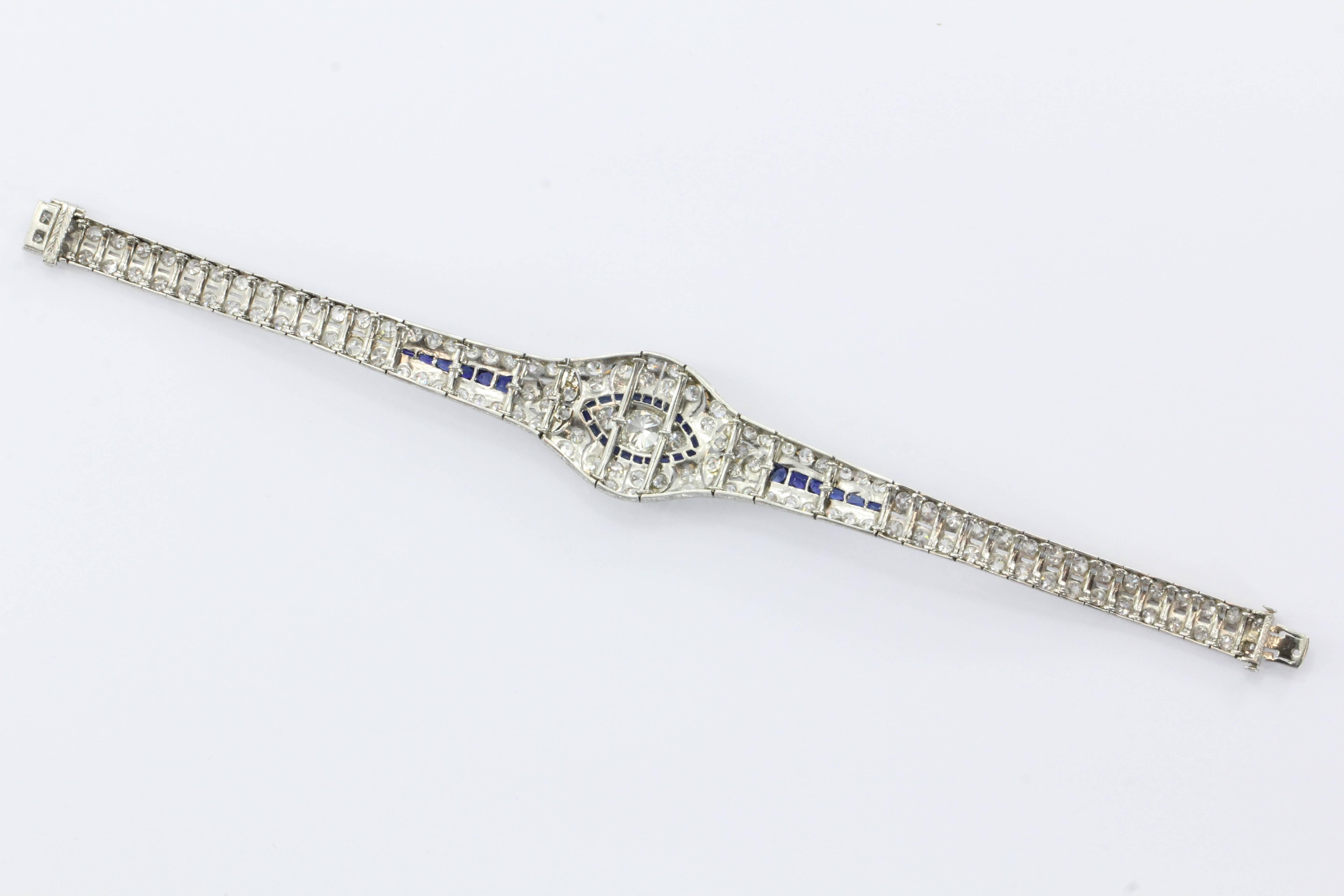 High Quality Art Deco Sapphire Diamond Platinum Bracelet  3