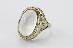 Antique Art Deco 14k White Gold Huge 8 Carat Moonstone Chunky Ring
