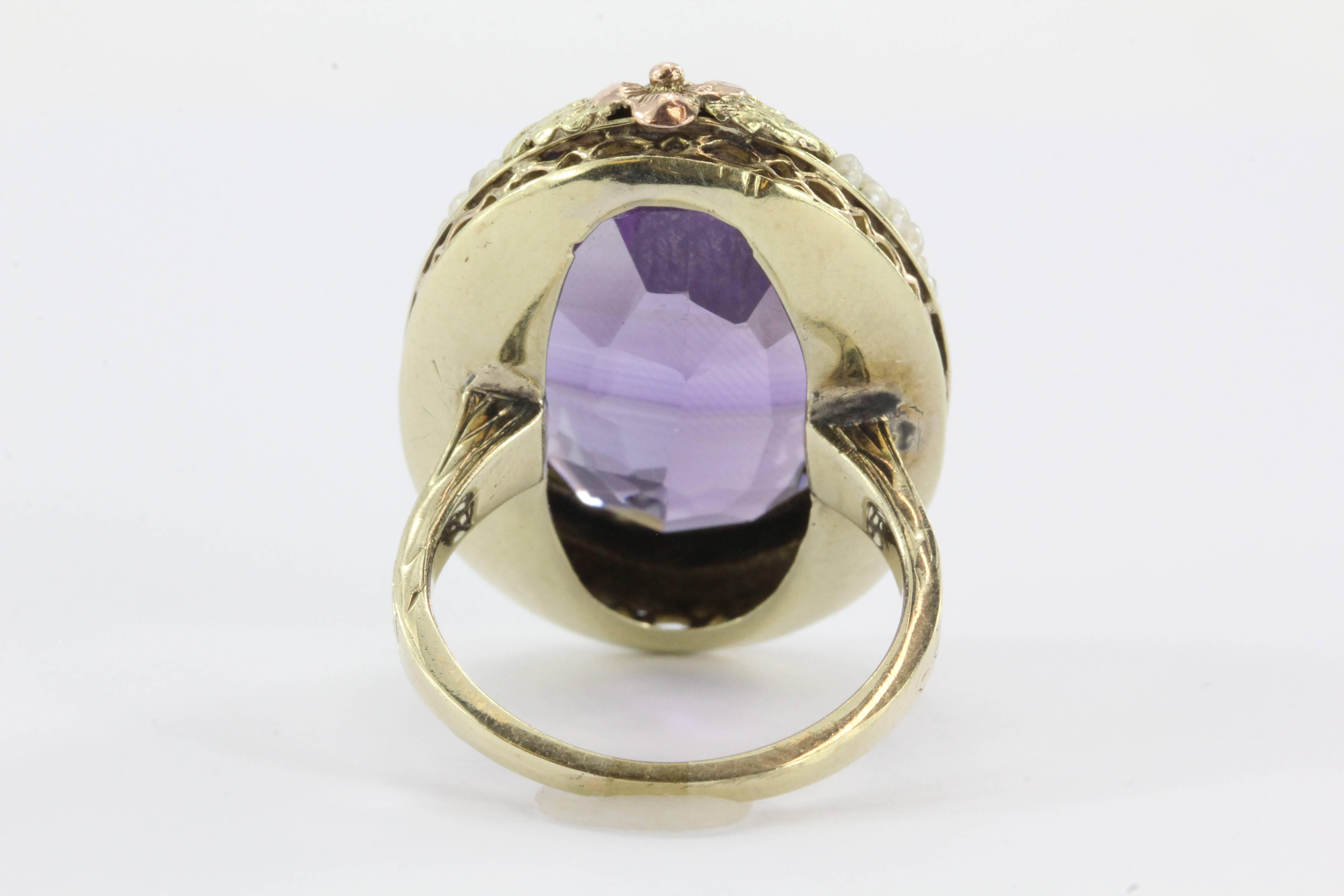 amethyst and seed pearl ring