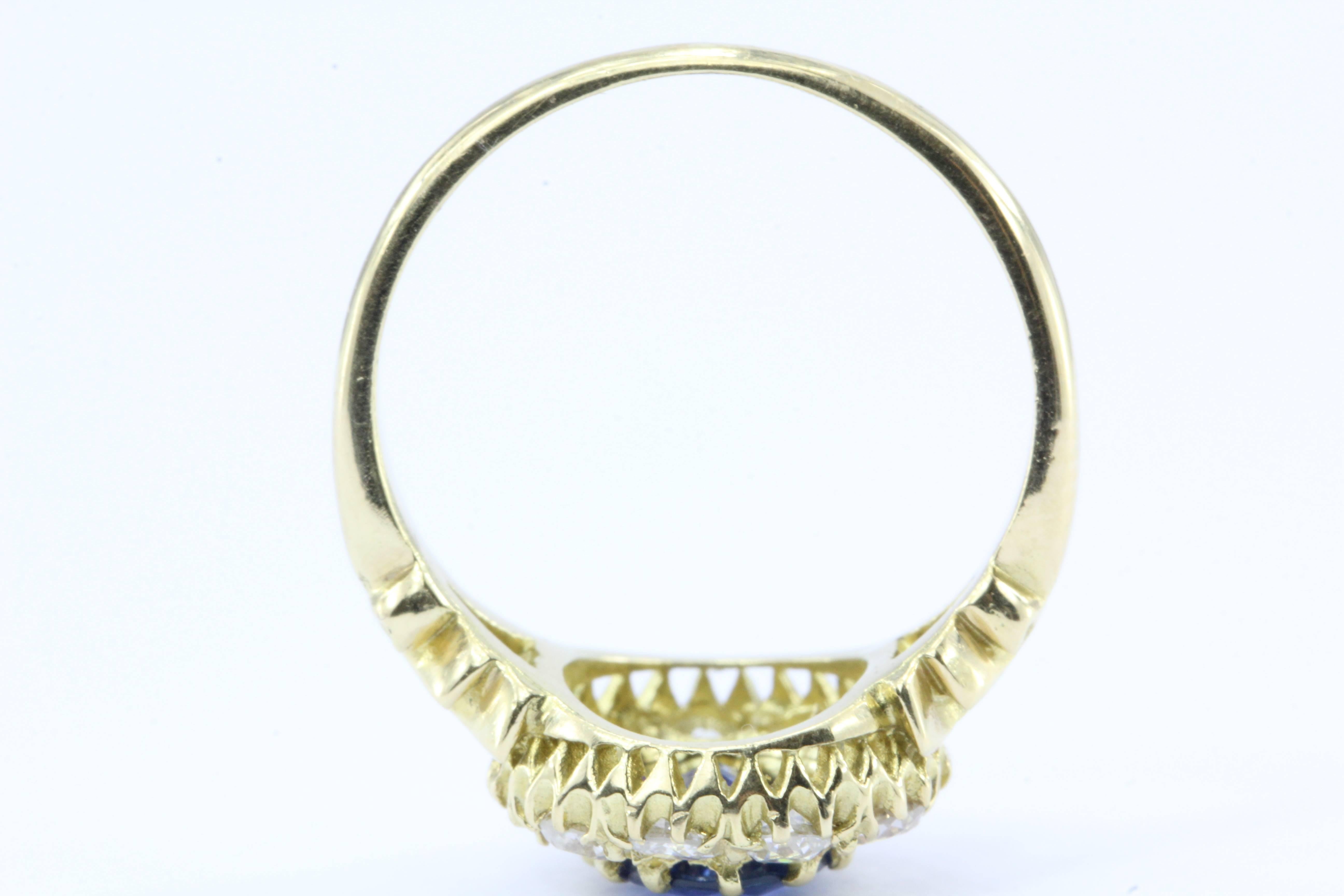 Women's English Natural Burma Sapphire Old European Cut Diamond Ring AGL Certified