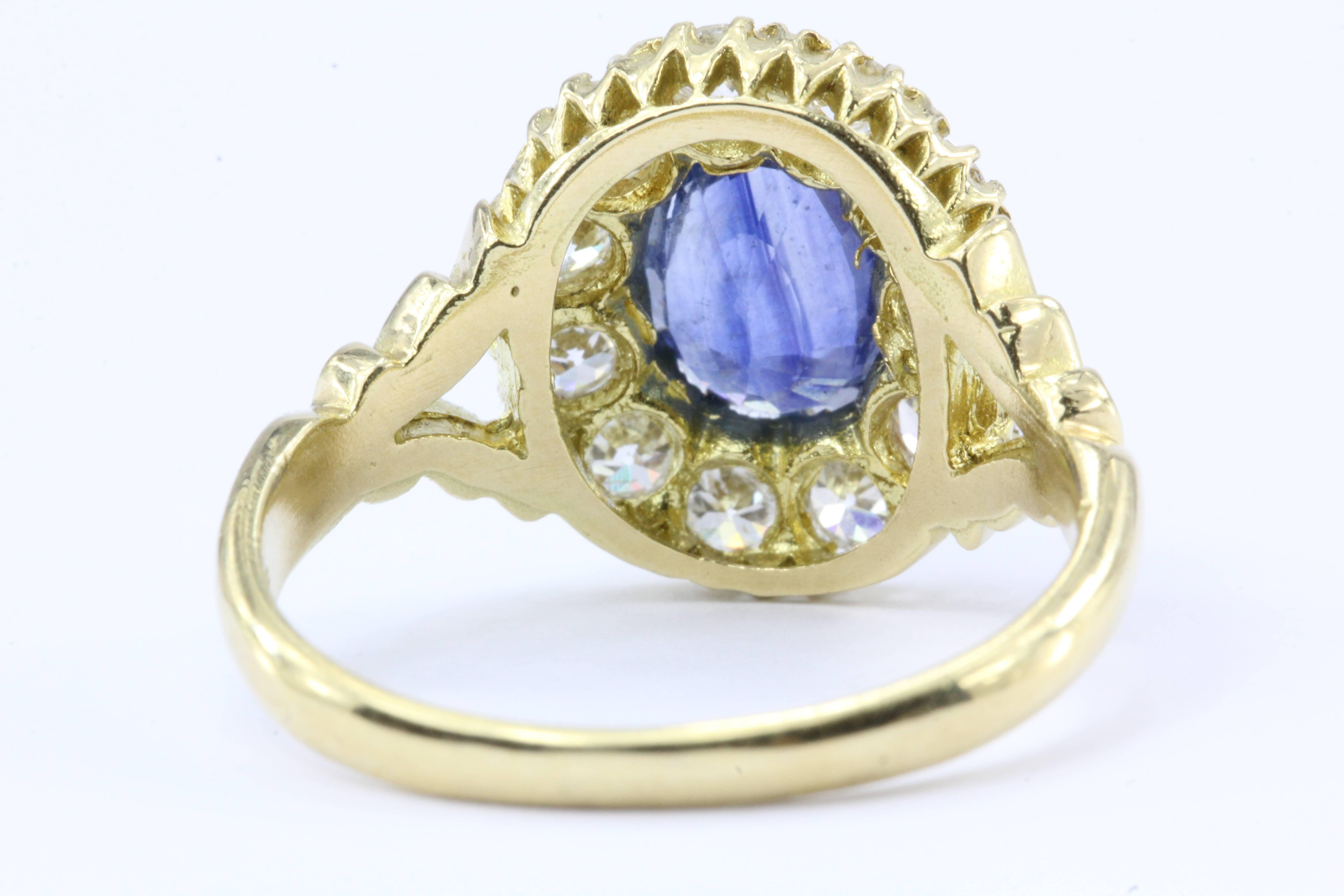 English Natural Burma Sapphire Old European Cut Diamond Ring AGL Certified 1