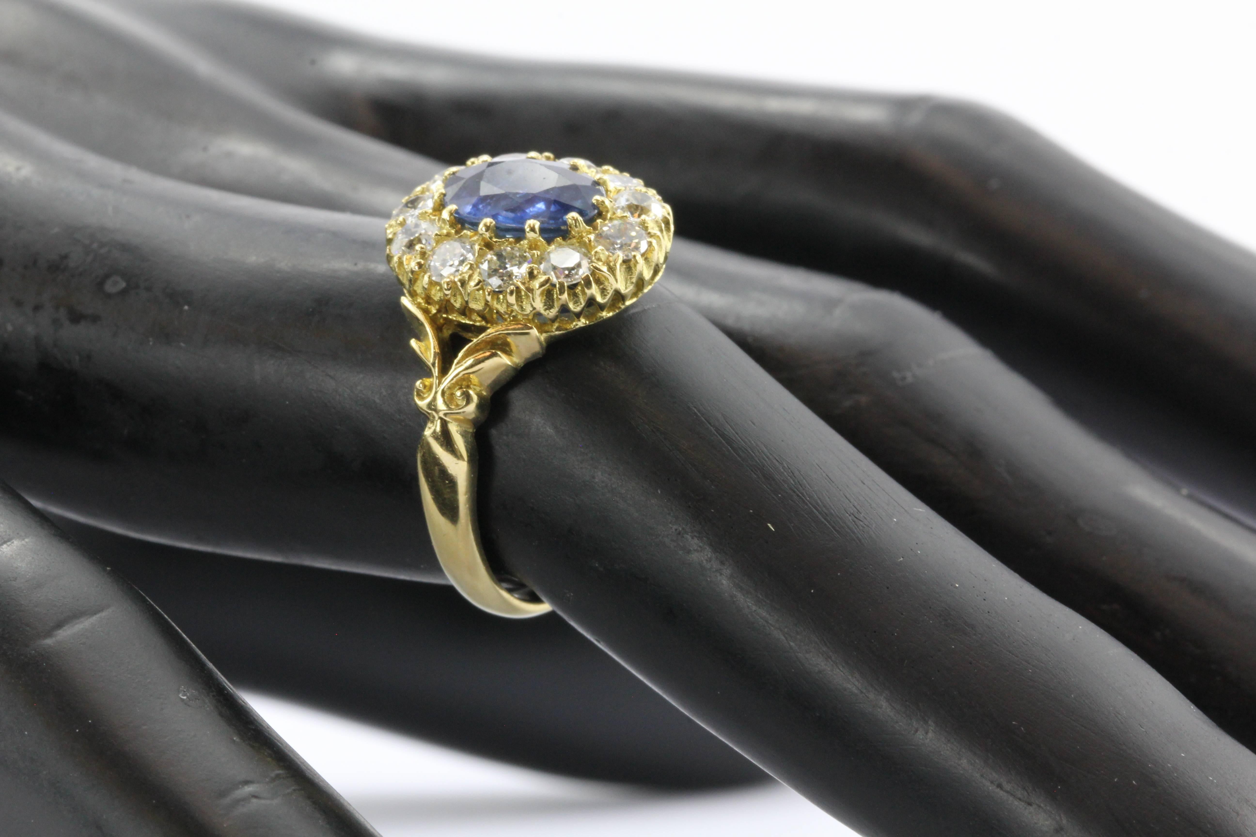 English Natural Burma Sapphire Old European Cut Diamond Ring AGL Certified 4