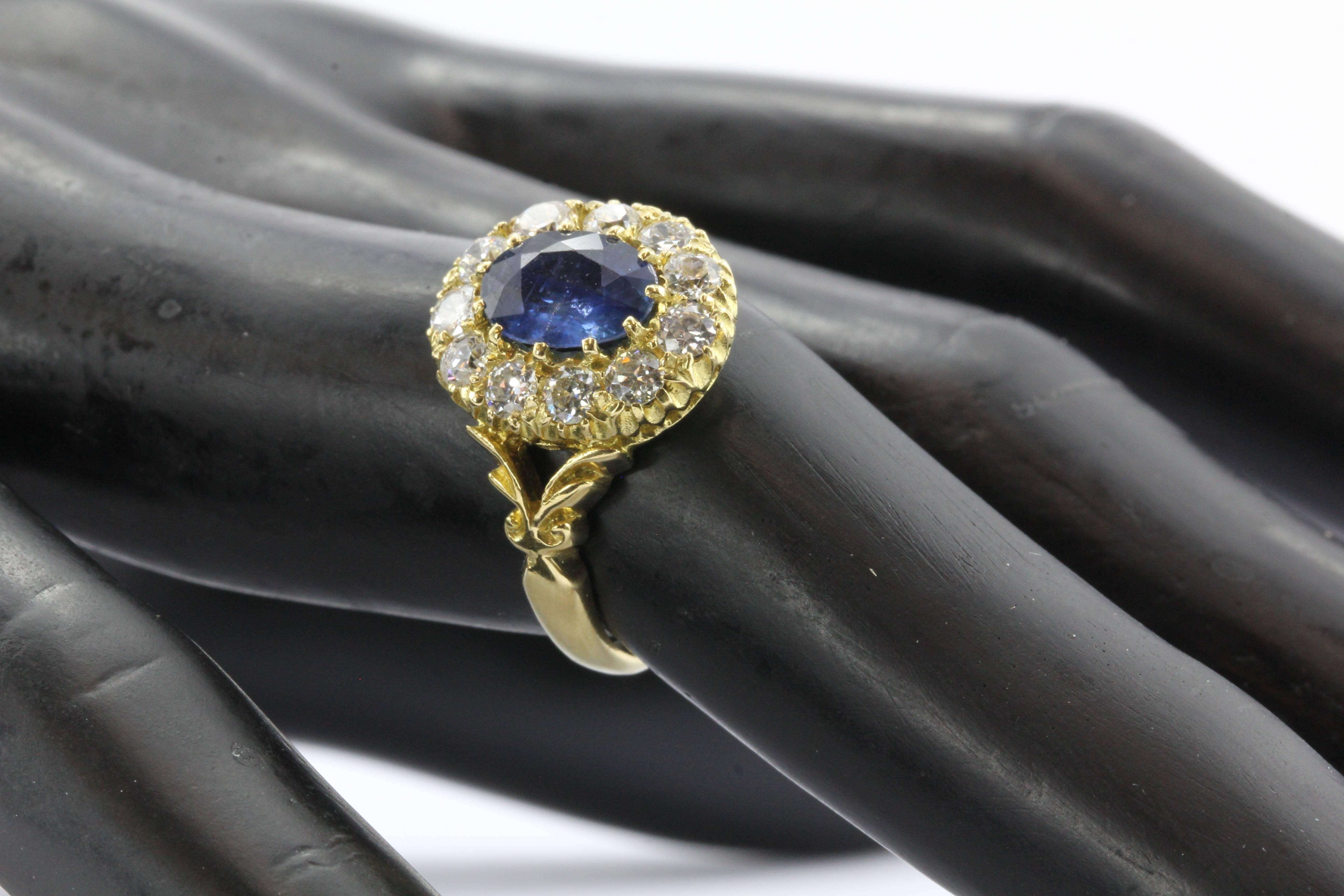 English Natural Burma Sapphire Old European Cut Diamond Ring AGL Certified 5