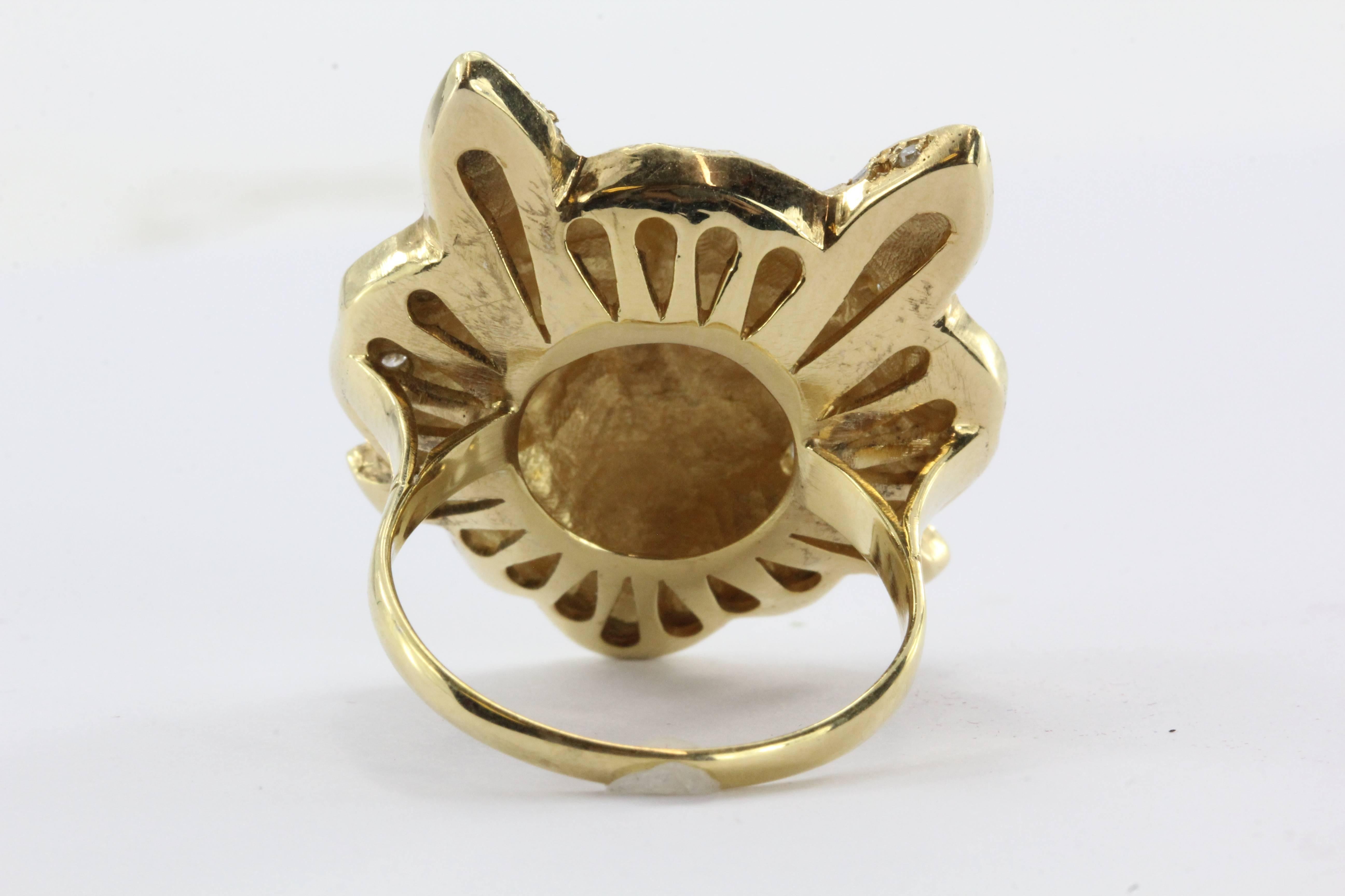 Women's or Men's Lovely Diamond Gold Cat Face Ring