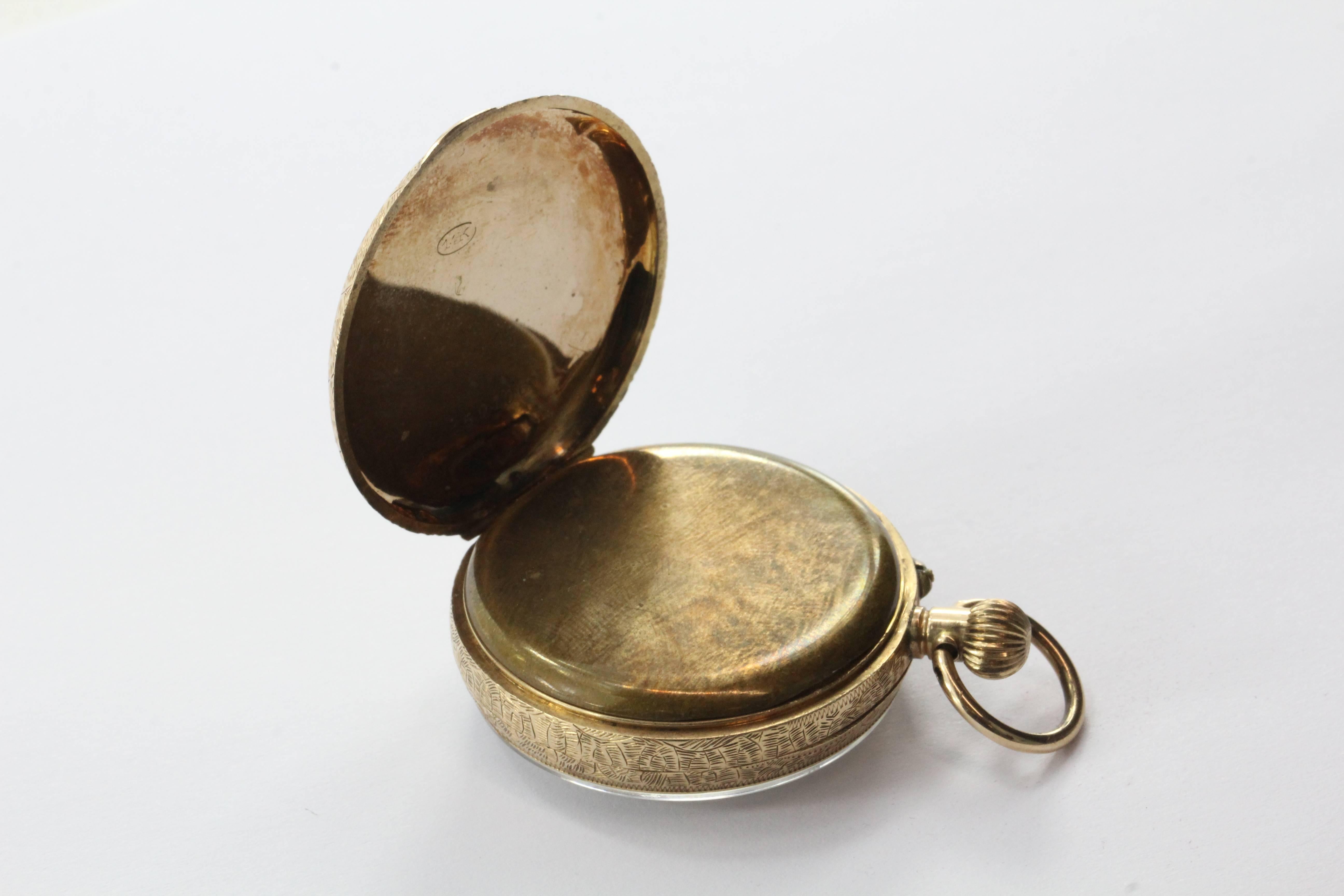 Orologio da tasca svizzero La Chaux-de-Fonds in oro 14K con smalto dipinto a mano Circa 1900 In condizioni buone in vendita a Cape May, NJ