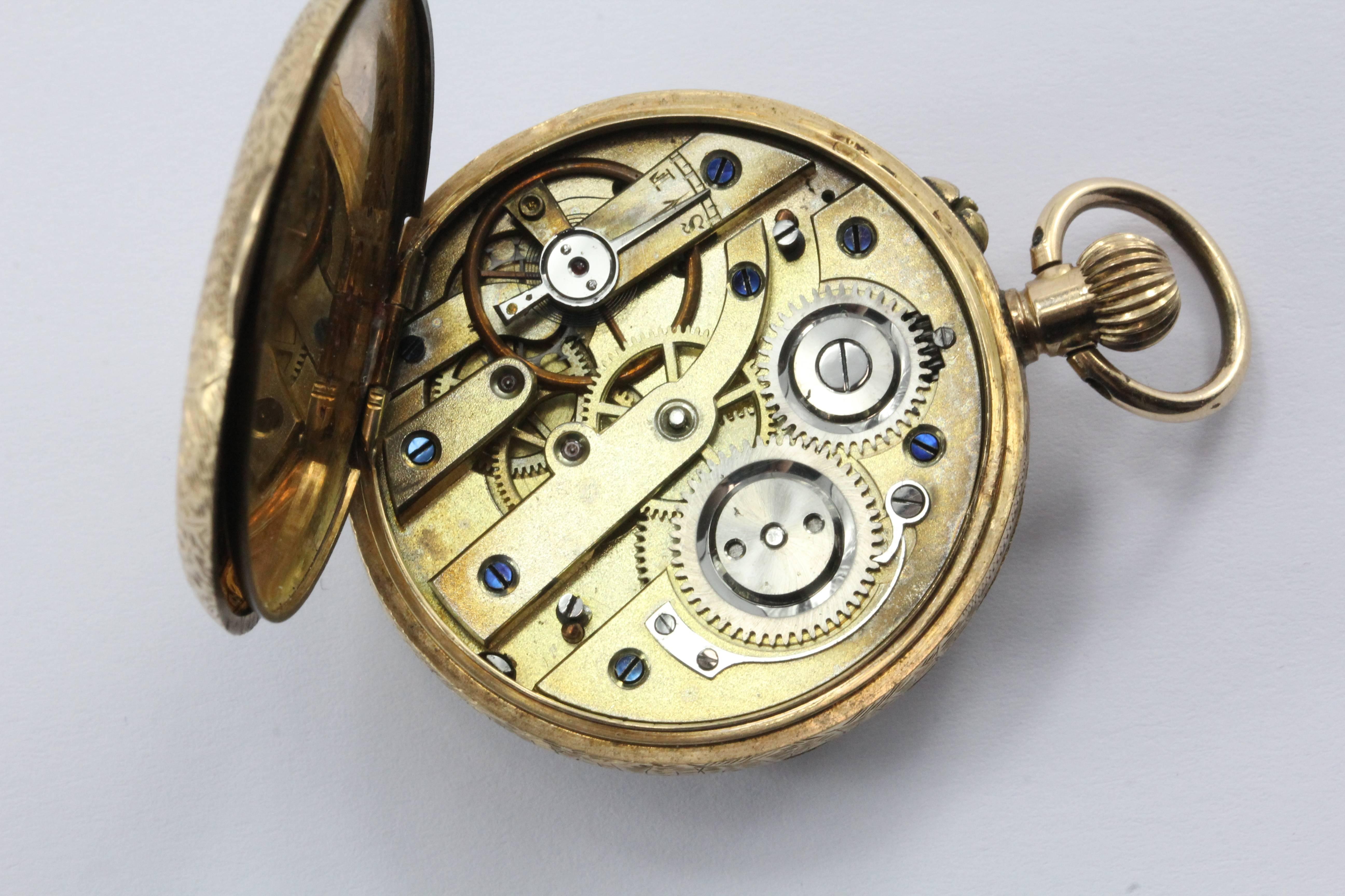 14K Gold Swiss La Chaux-de-Fonds Hand Painted Enamel Pocket Watch Circa 1900 For Sale 3