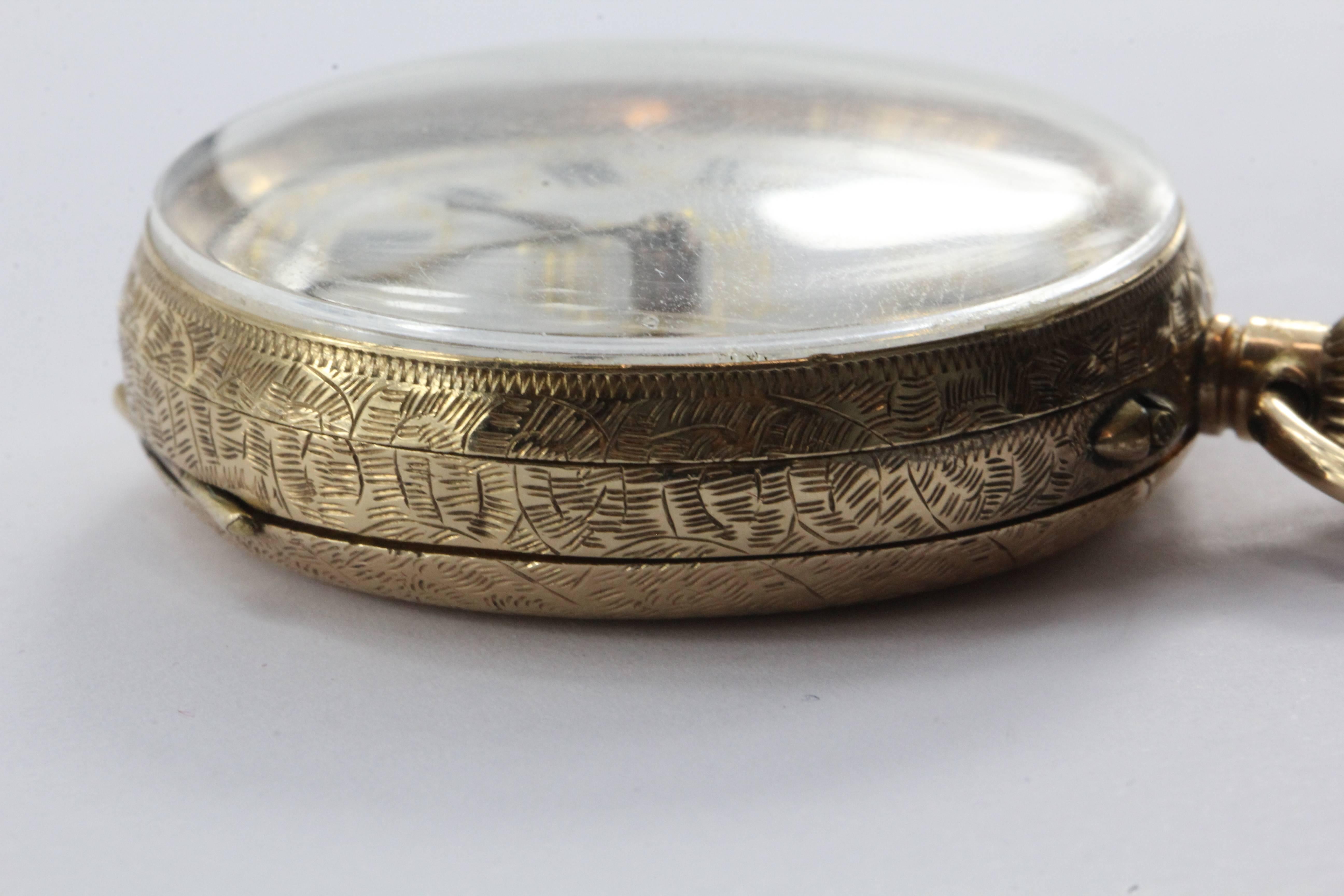 14K Gold Swiss La Chaux-de-Fonds Hand Painted Enamel Pocket Watch Circa 1900 For Sale 4