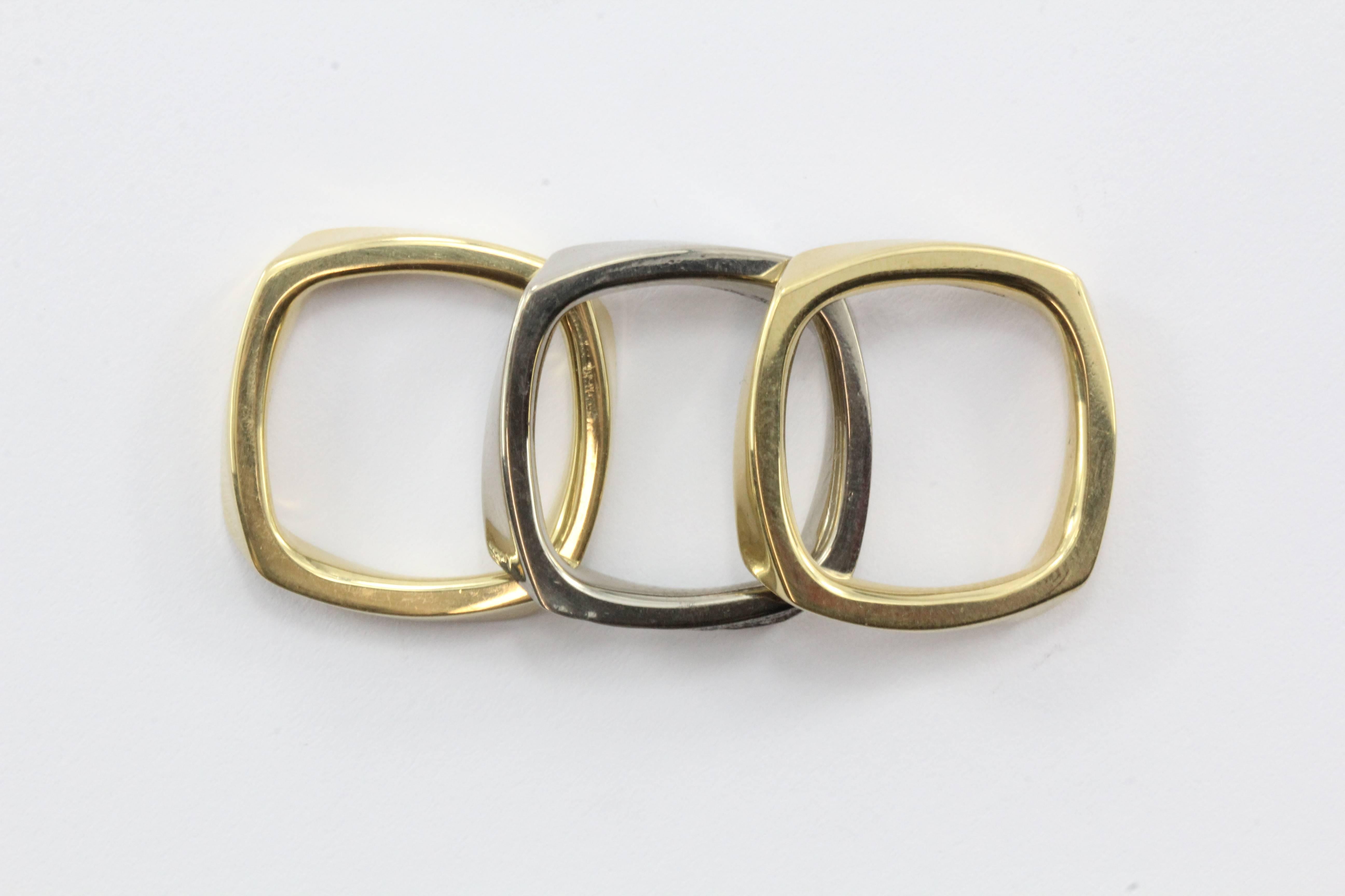 Tiffany & Co. Frank Gehry Set of 3 Two Color Gold Torque Band Rings In Excellent Condition In Cape May, NJ