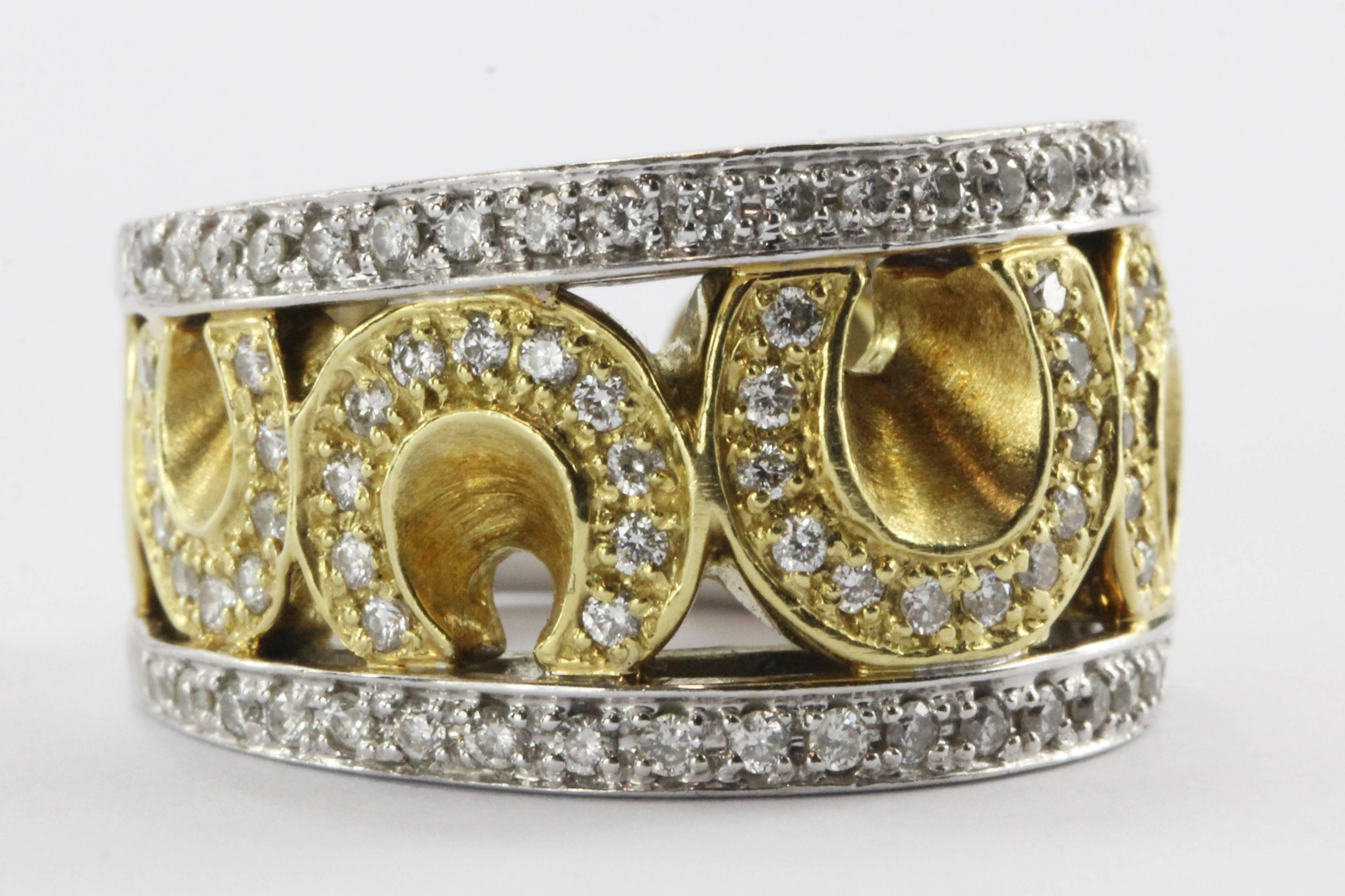 Sonia Bitton 1.5 Carats Diamonds Two Color Gold Horseshoe Ring In Excellent Condition In Cape May, NJ