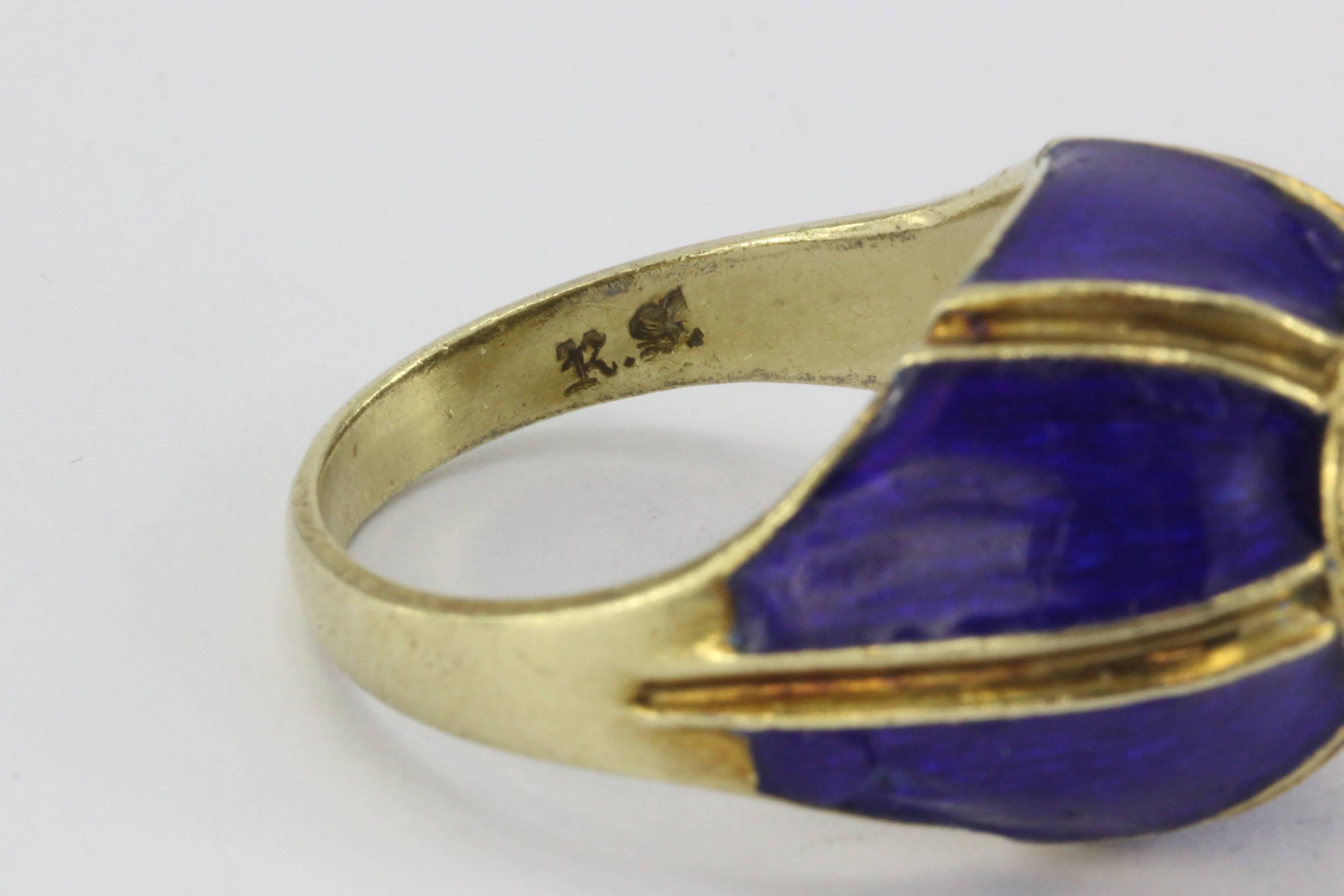 Women's Art Deco Enos Richardson Blue Enamel, Turquoise Diamond Dome Ring