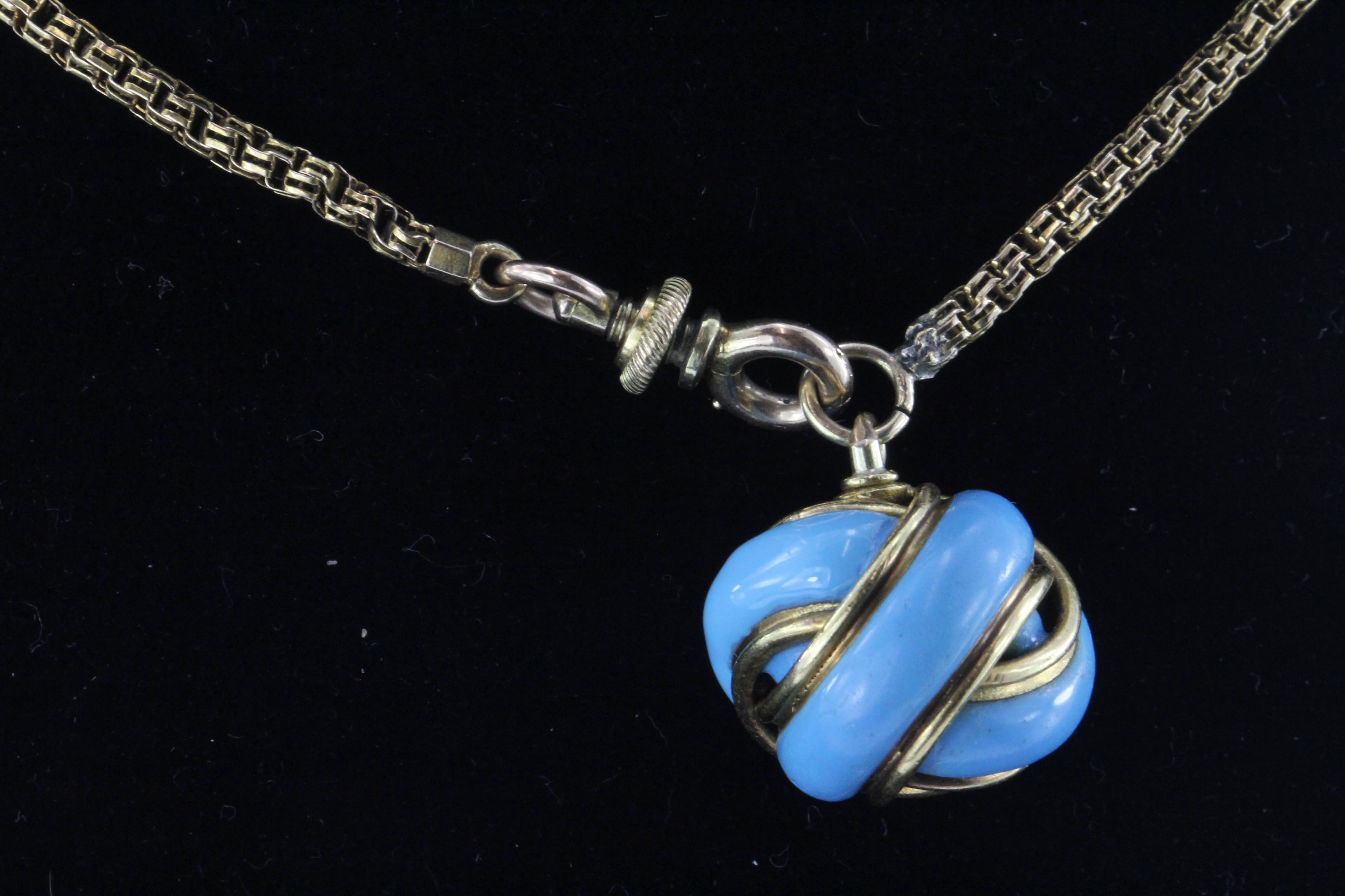 18K Gold Turquoise Enamel Watch Chain Conversion Necklace / Bracelet Circa 1930 In Excellent Condition In Cape May, NJ