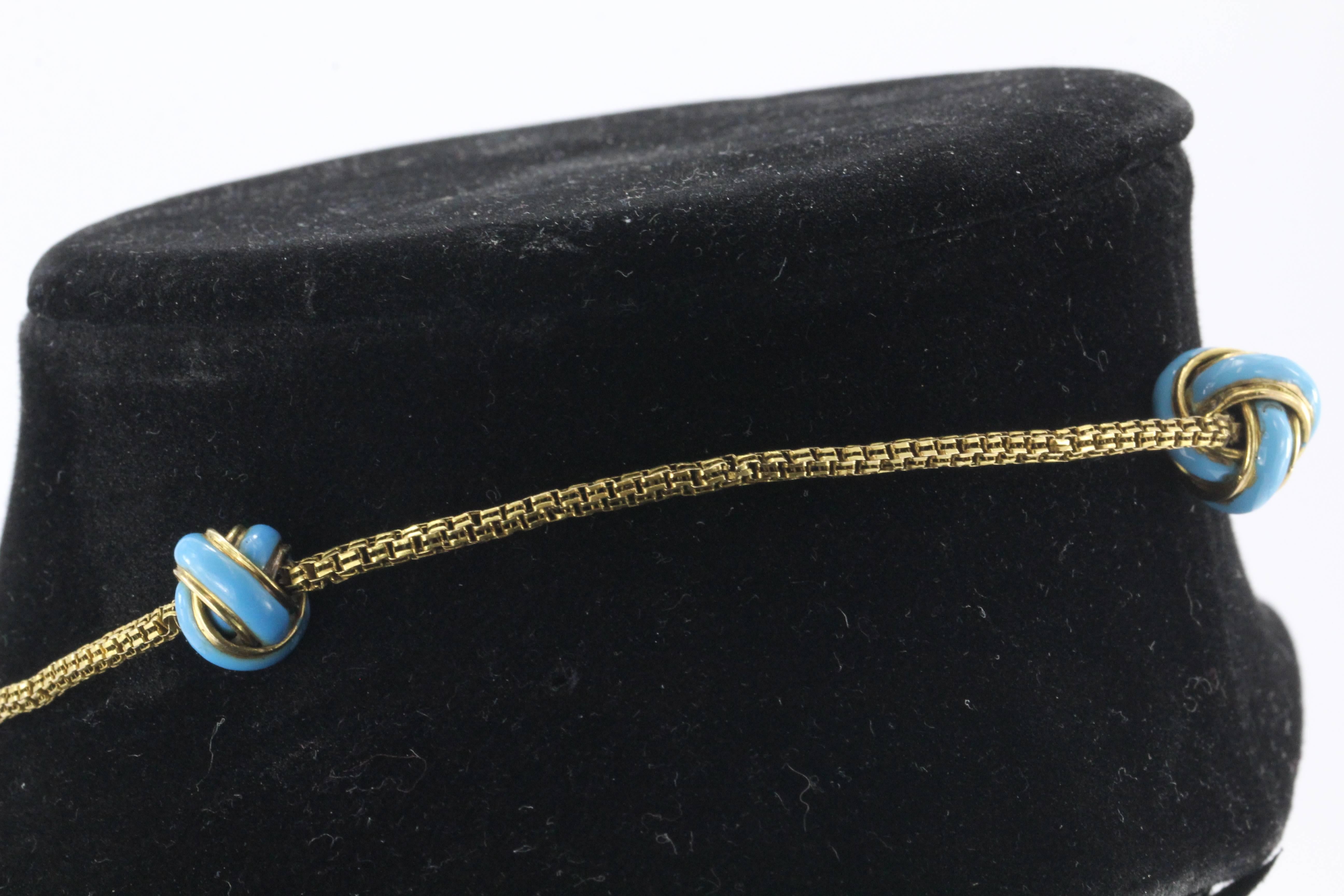 Women's 18K Gold Turquoise Enamel Watch Chain Conversion Necklace / Bracelet Circa 1930