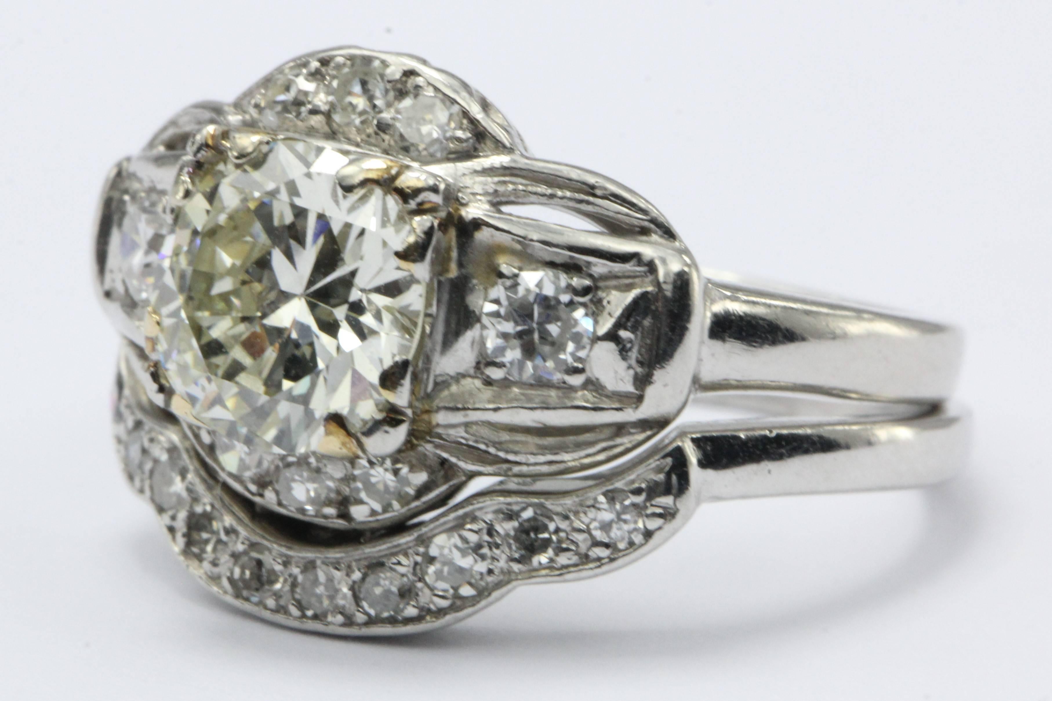 Art Deco Diamond Platinum Engagement Ring Set In Excellent Condition In Cape May, NJ
