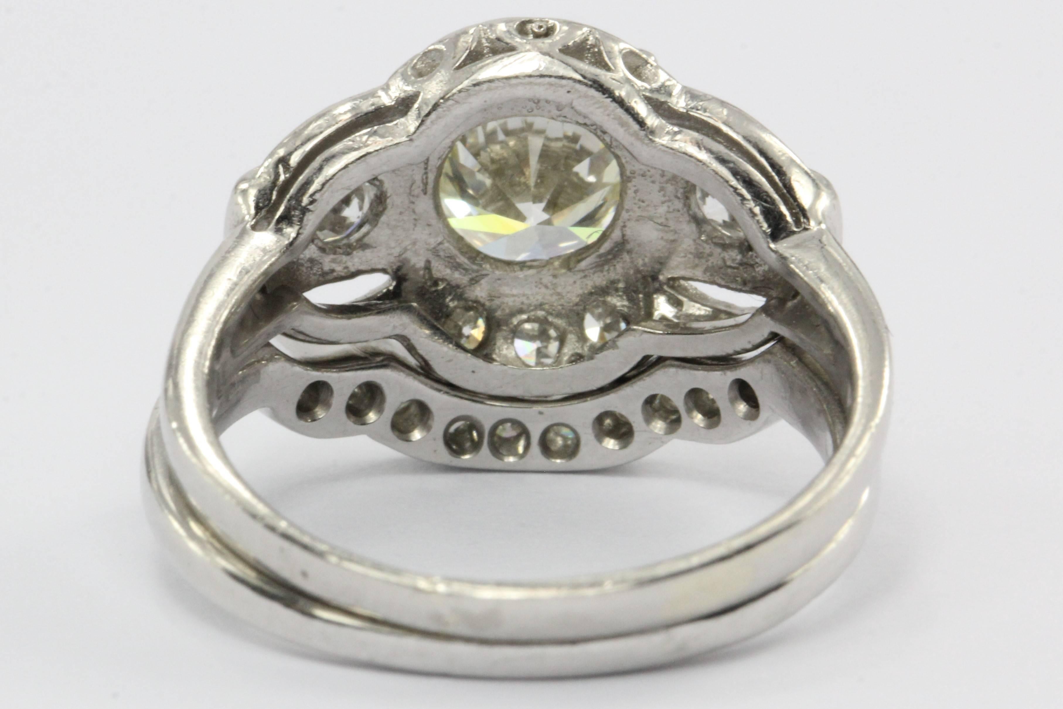 Art Deco Diamond Platinum Engagement Ring Set 1
