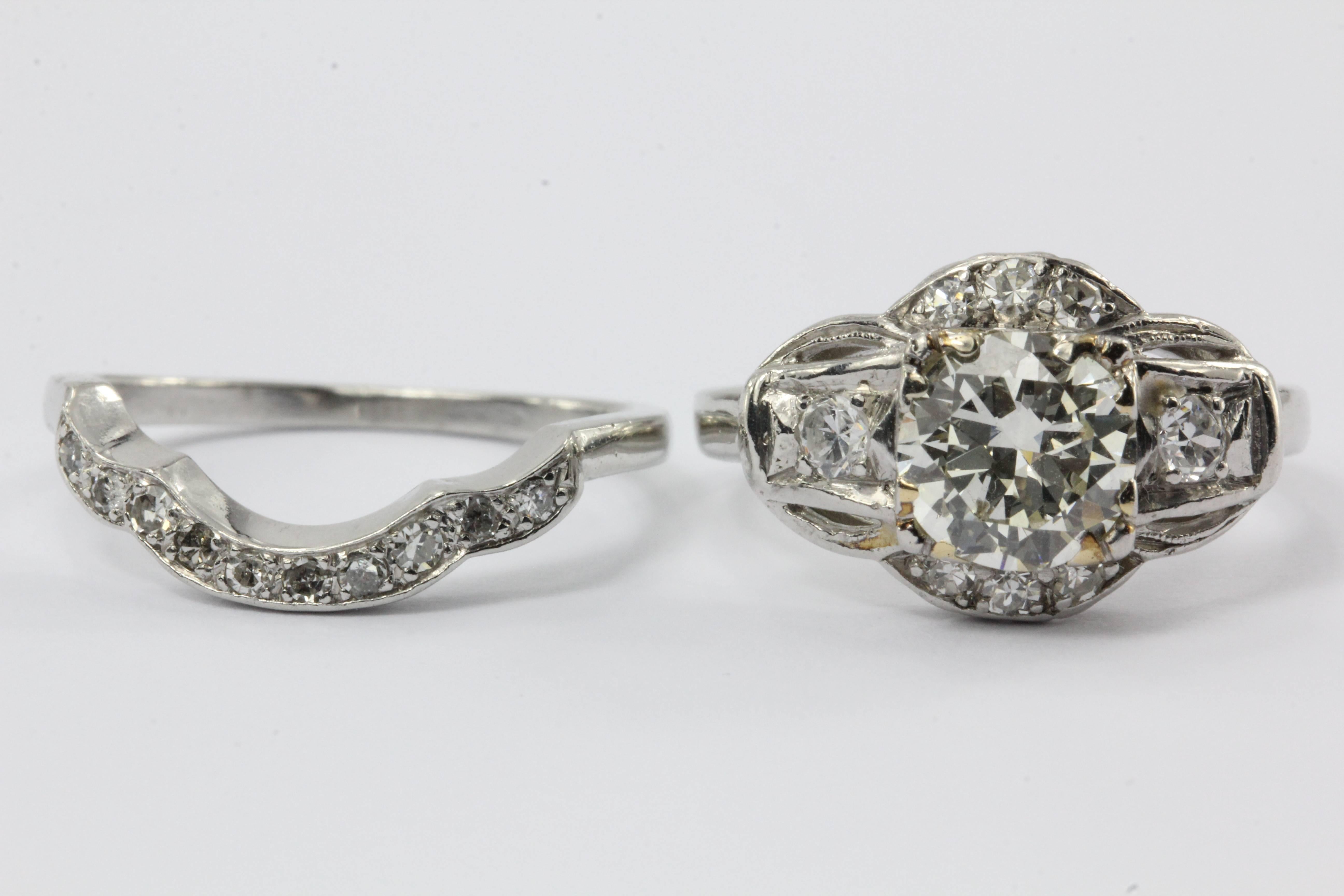 Art Deco Diamond Platinum Engagement Ring Set 2
