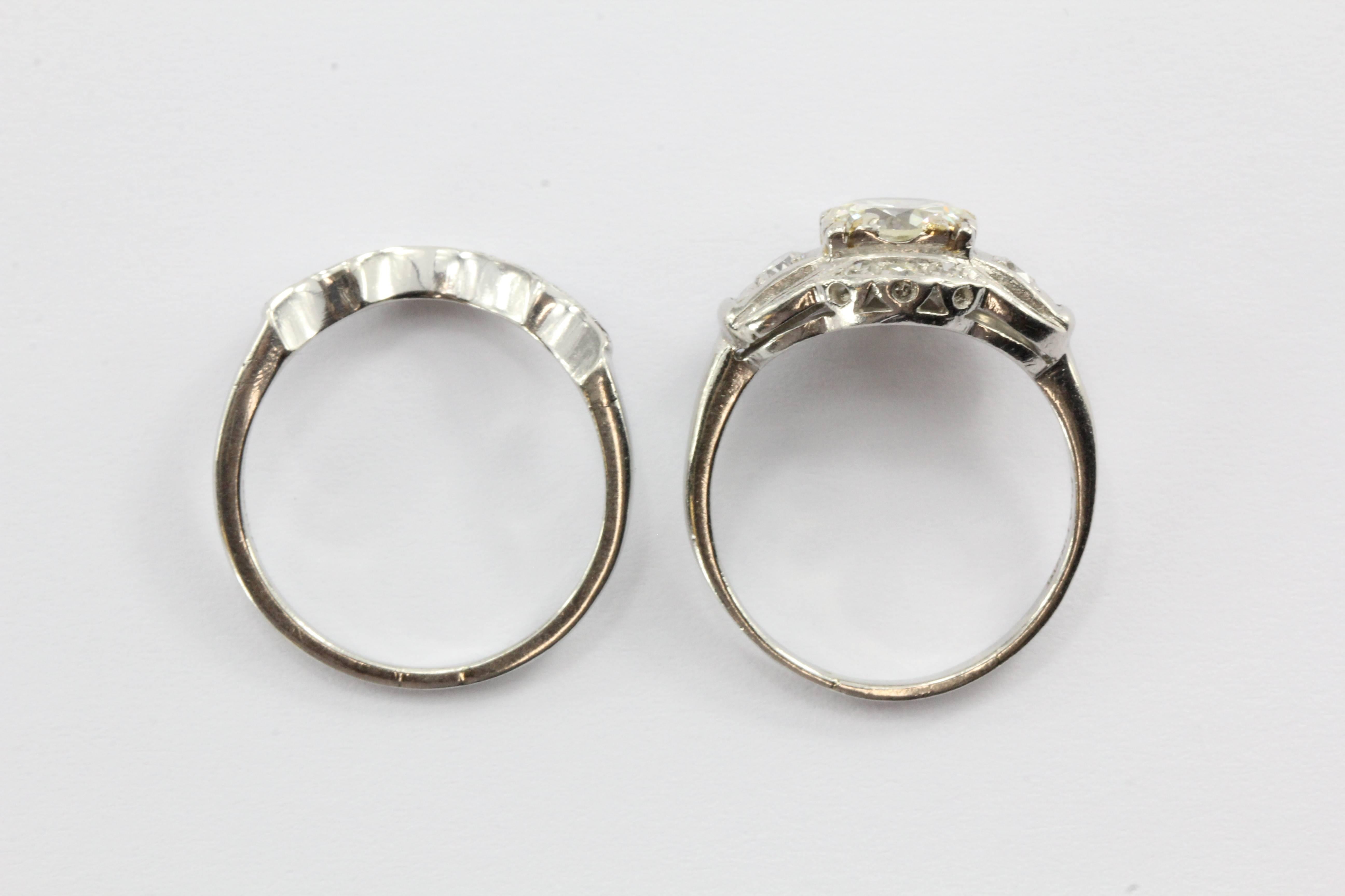 Art Deco Diamond Platinum Engagement Ring Set 3