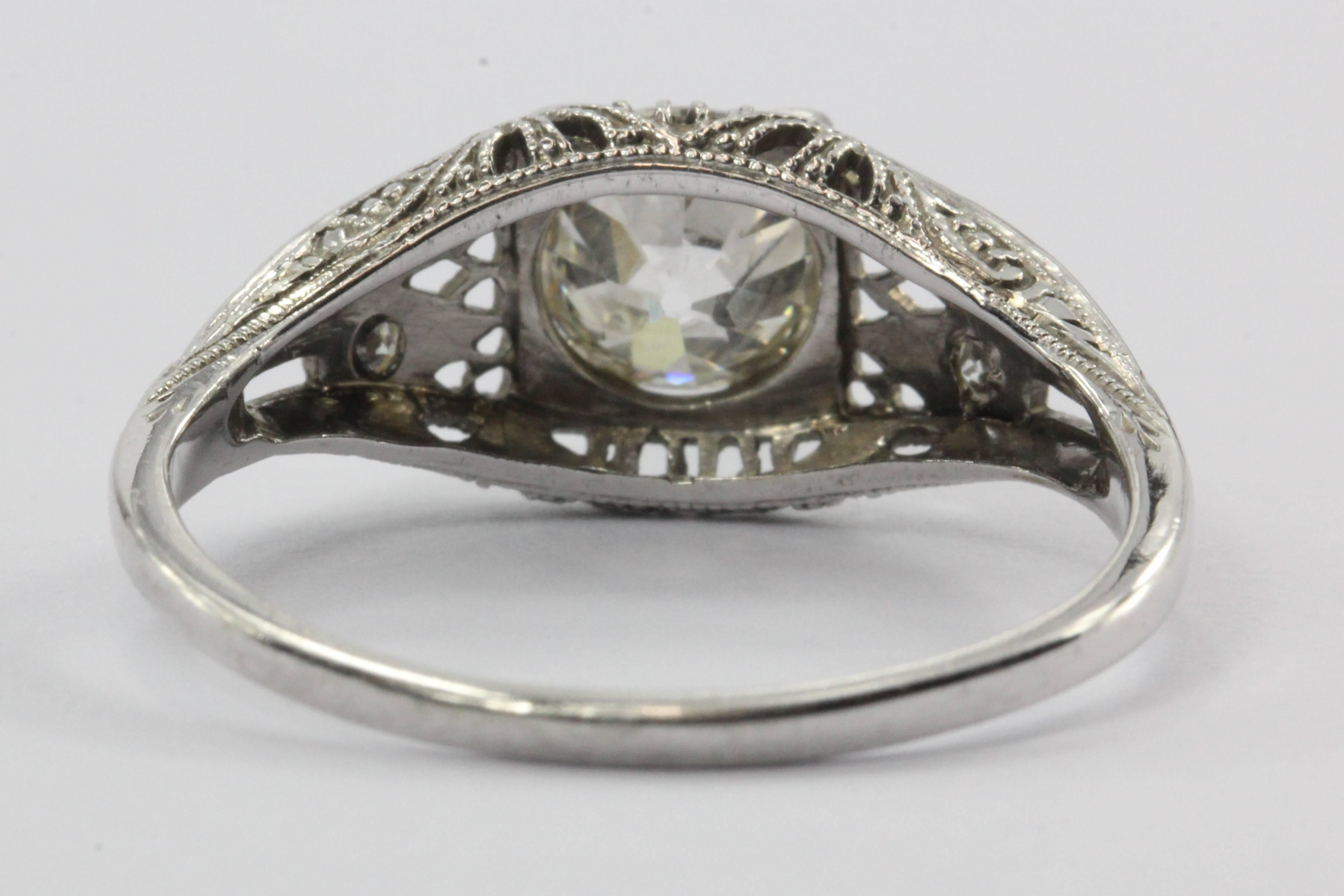 Art Deco 1.05 Carat Old European Diamond Gold Ring In Excellent Condition In Cape May, NJ