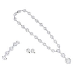 Bayco Oval Rose Cut Diamond Drop Necklace, Bracelet & Earring Set in Platinum