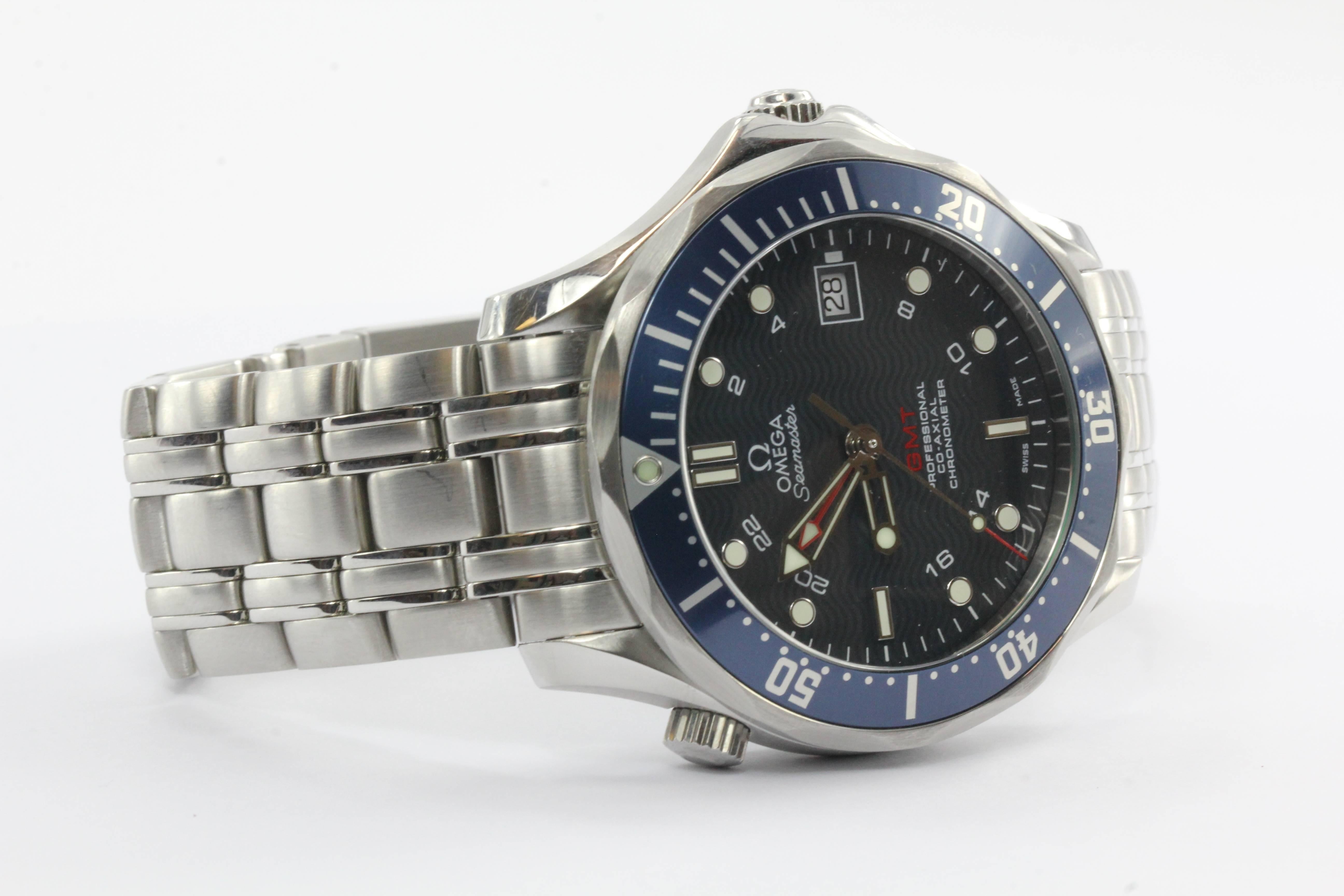 Omega Stainless Steel Seamaster James Bond 300M GMT Wristwatch In Excellent Condition In Cape May, NJ
