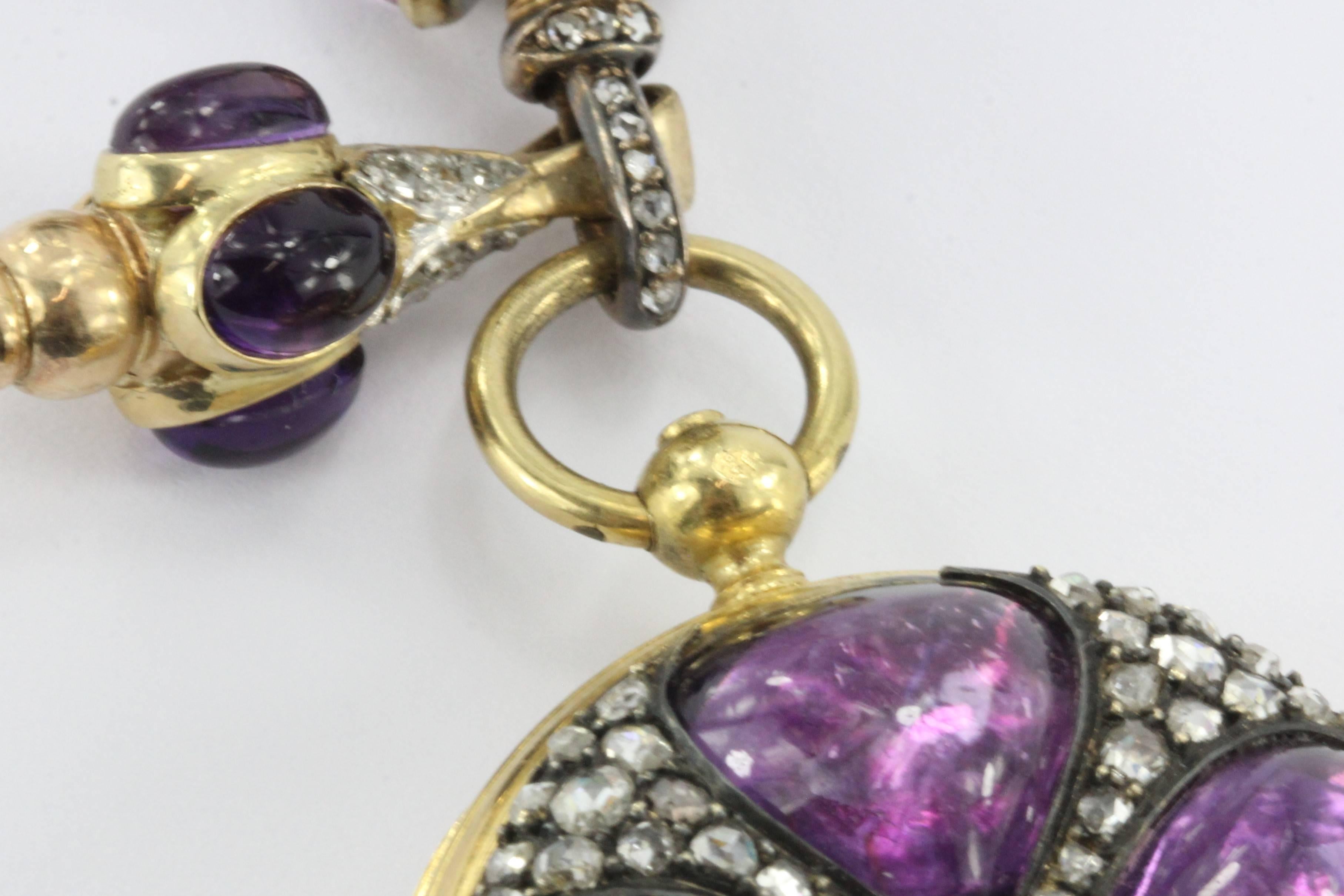 French Gothic Revival Amethyst Rose Cut Diamond Gold Pocket Watch In Excellent Condition In Cape May, NJ