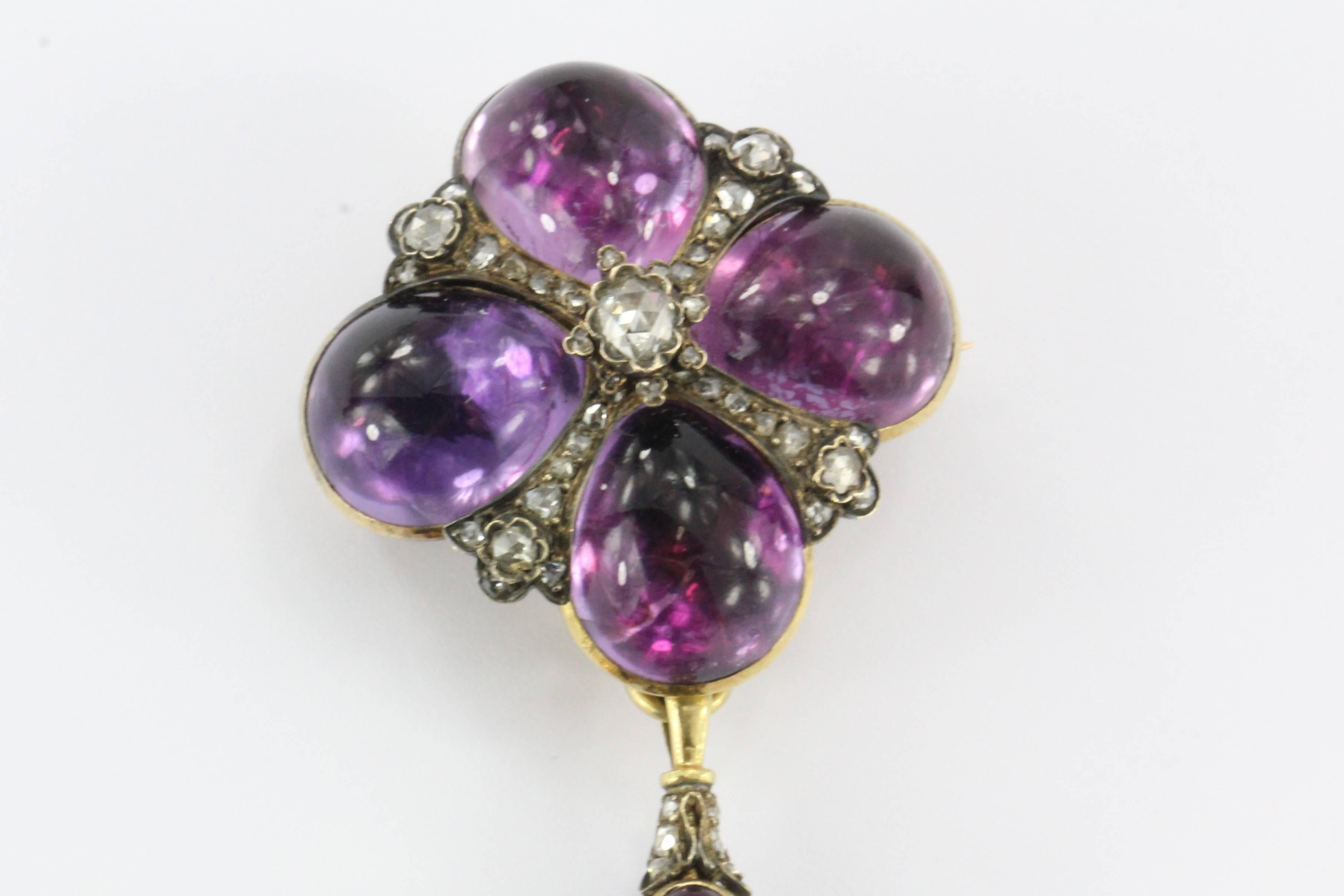 French Gothic Revival Amethyst Rose Cut Diamond Gold Pocket Watch 5