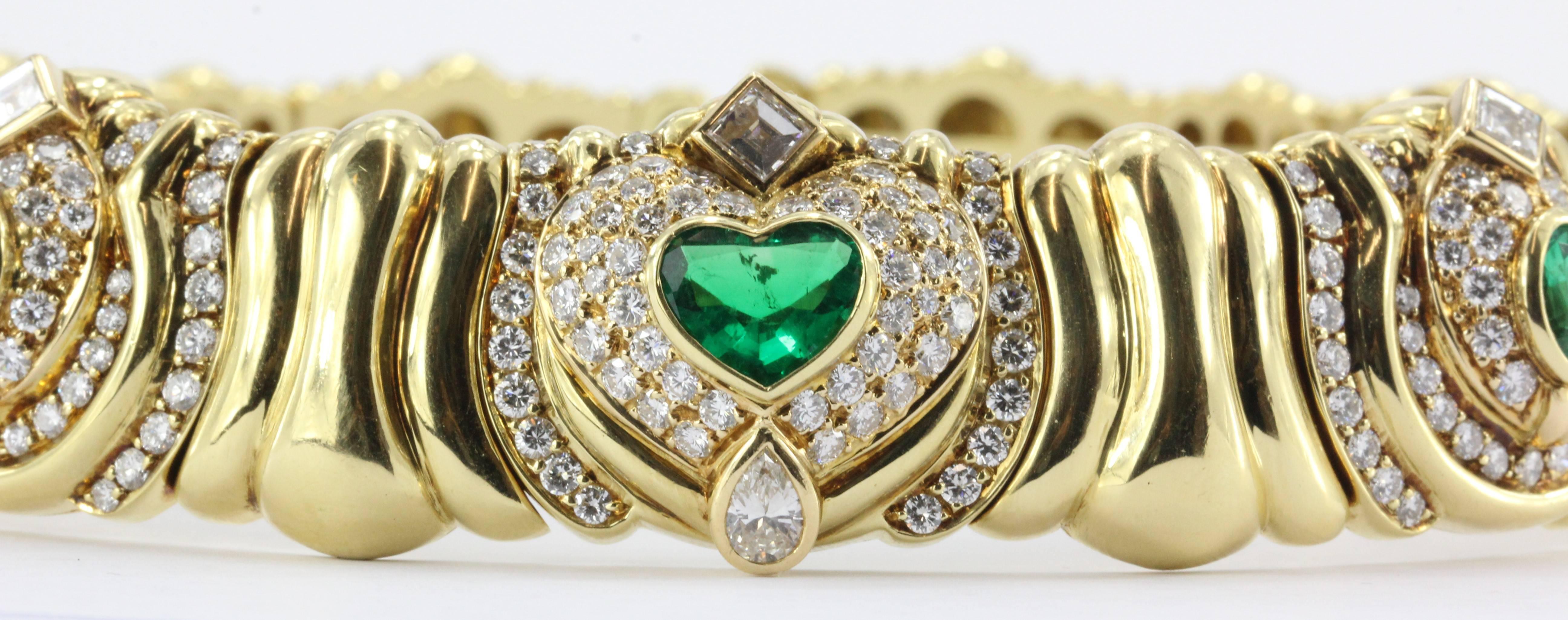 Impressive Italian Emerald Diamond Gold Collar Necklace 5