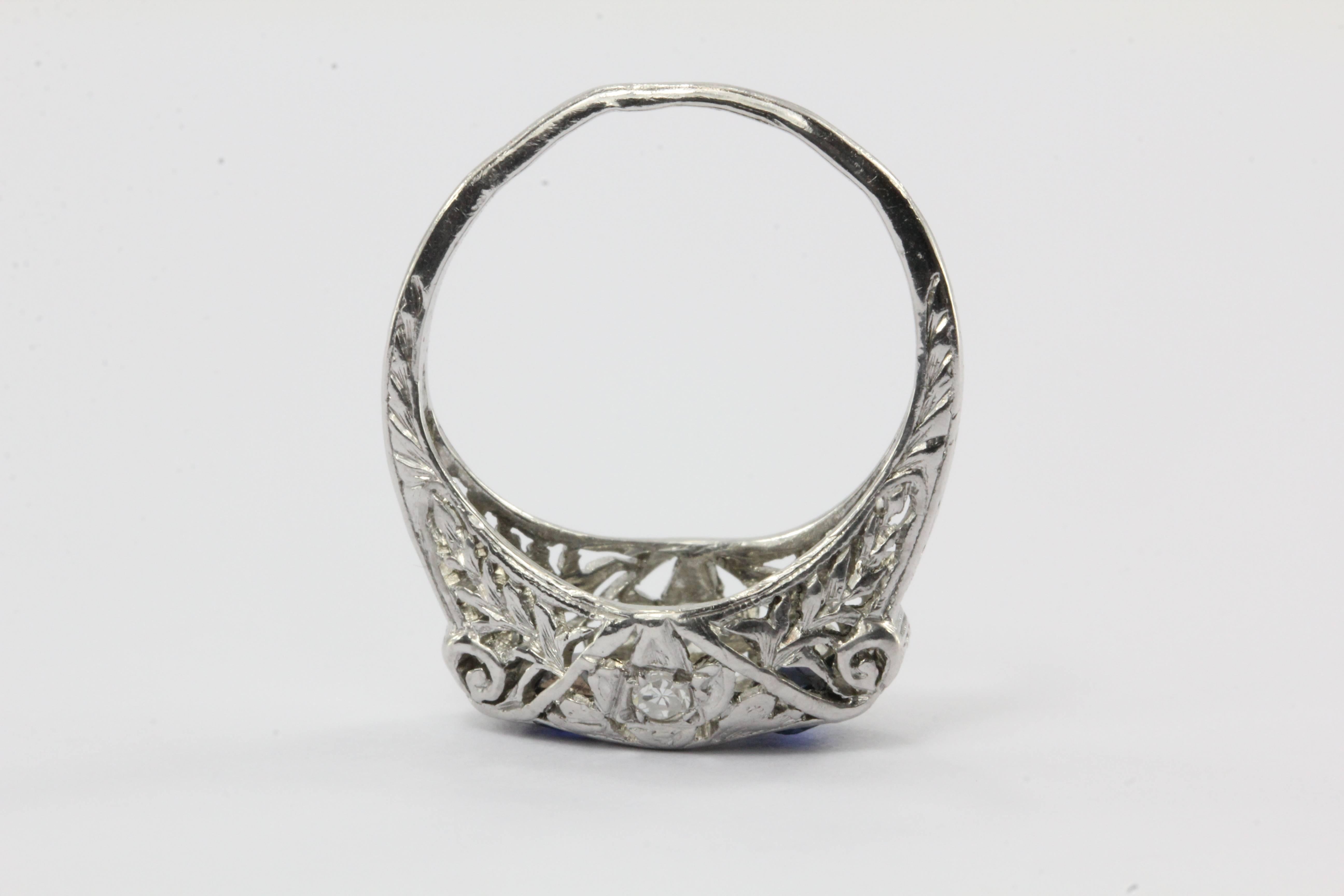 Art Deco Sapphire Old European Diamond Platinum Ring 1