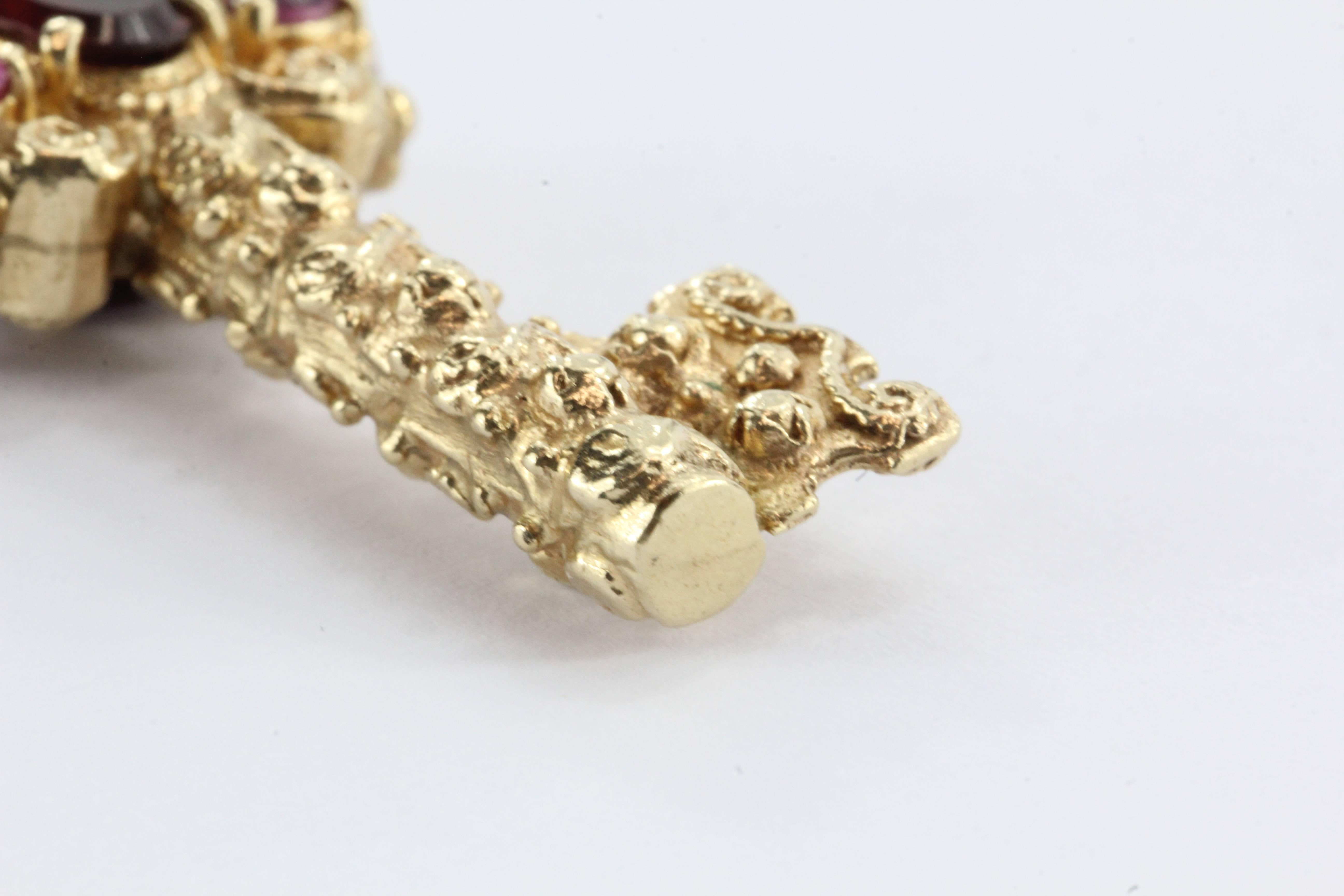 14K Gold Garnet and Ruby Etruscan Key Pendant / Charm 1