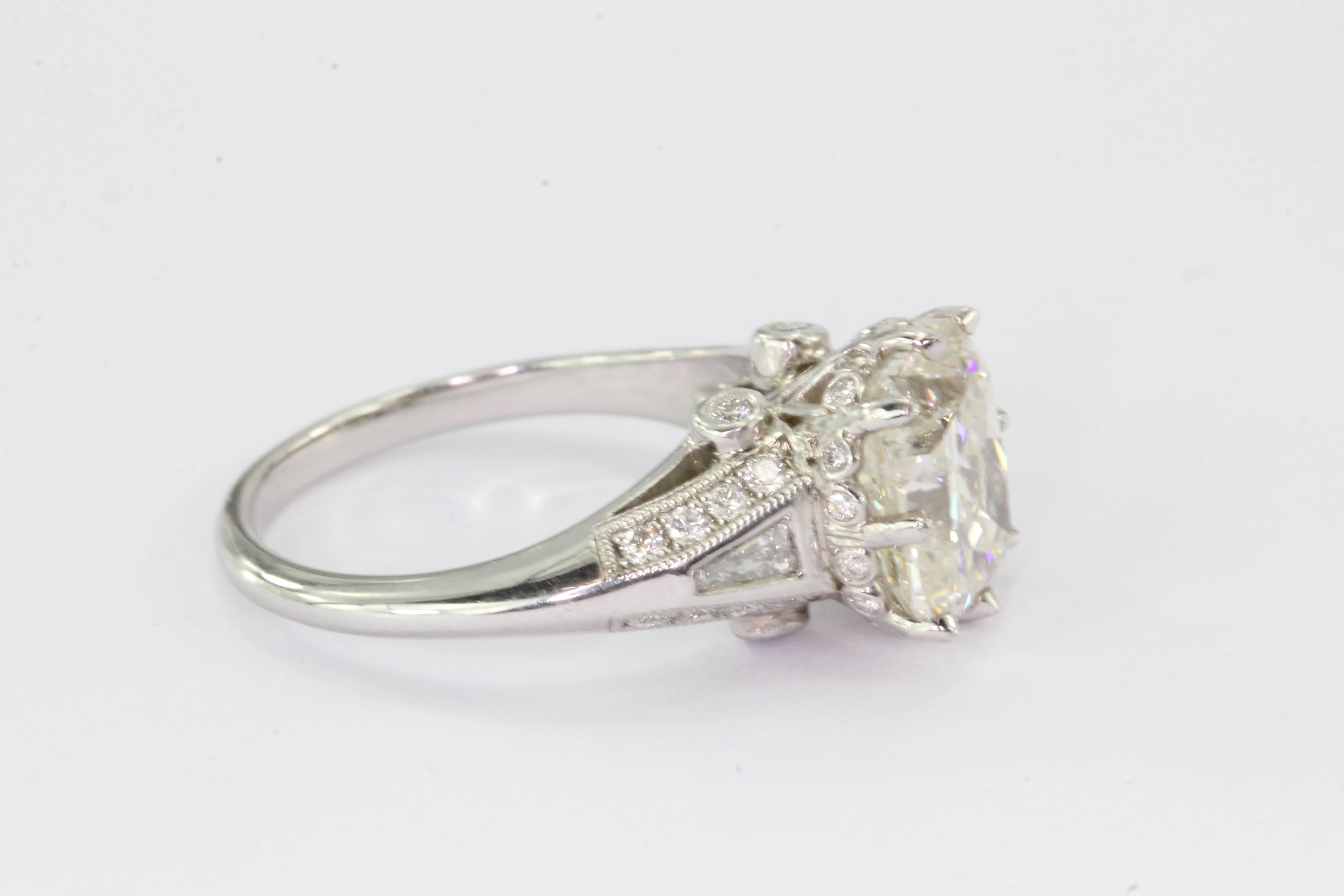 Women's or Men's 4 Carat Diamond Cushion Cut Platinum Engagement Ring 