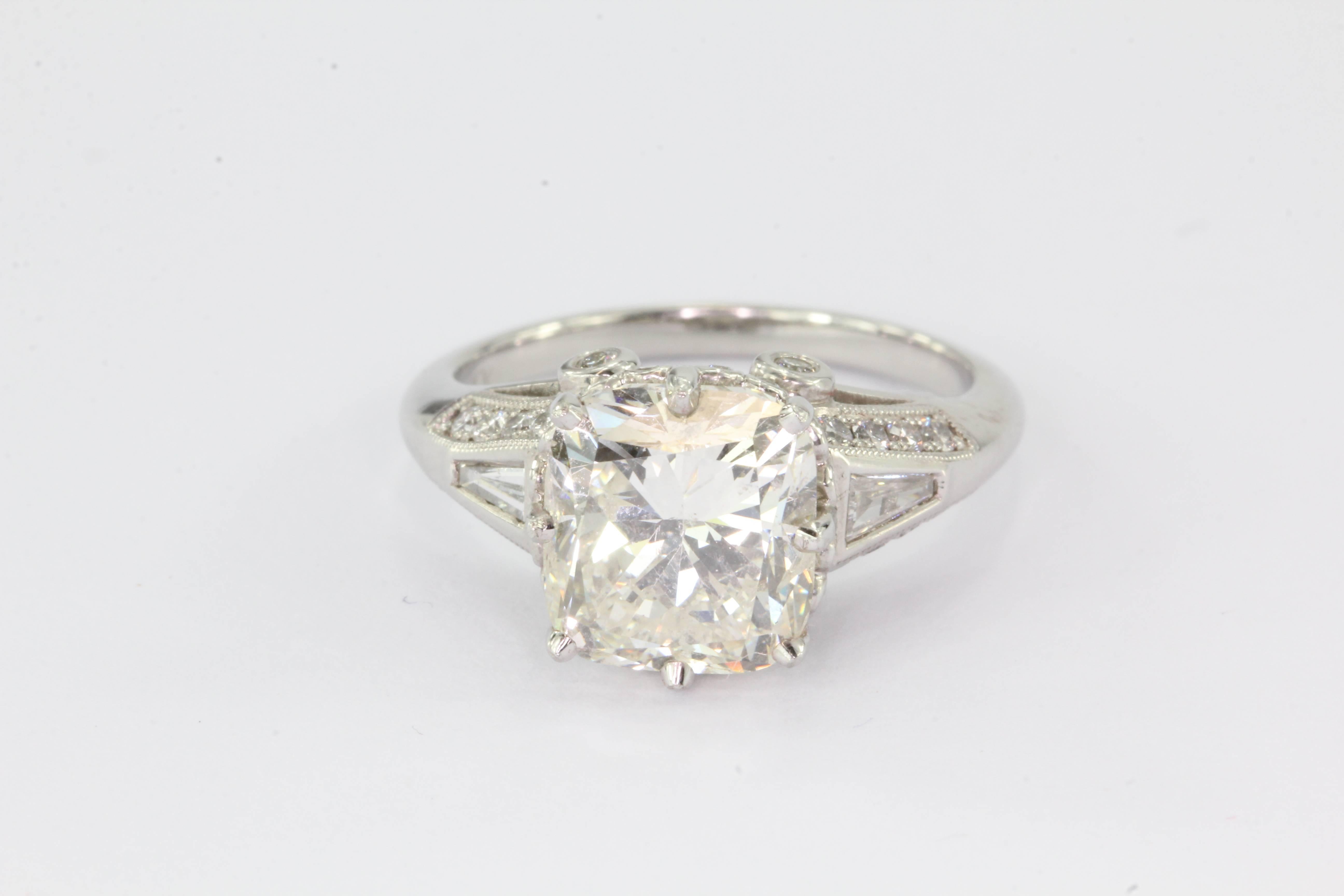 4 Carat Diamond Cushion Cut Platinum Engagement Ring  1