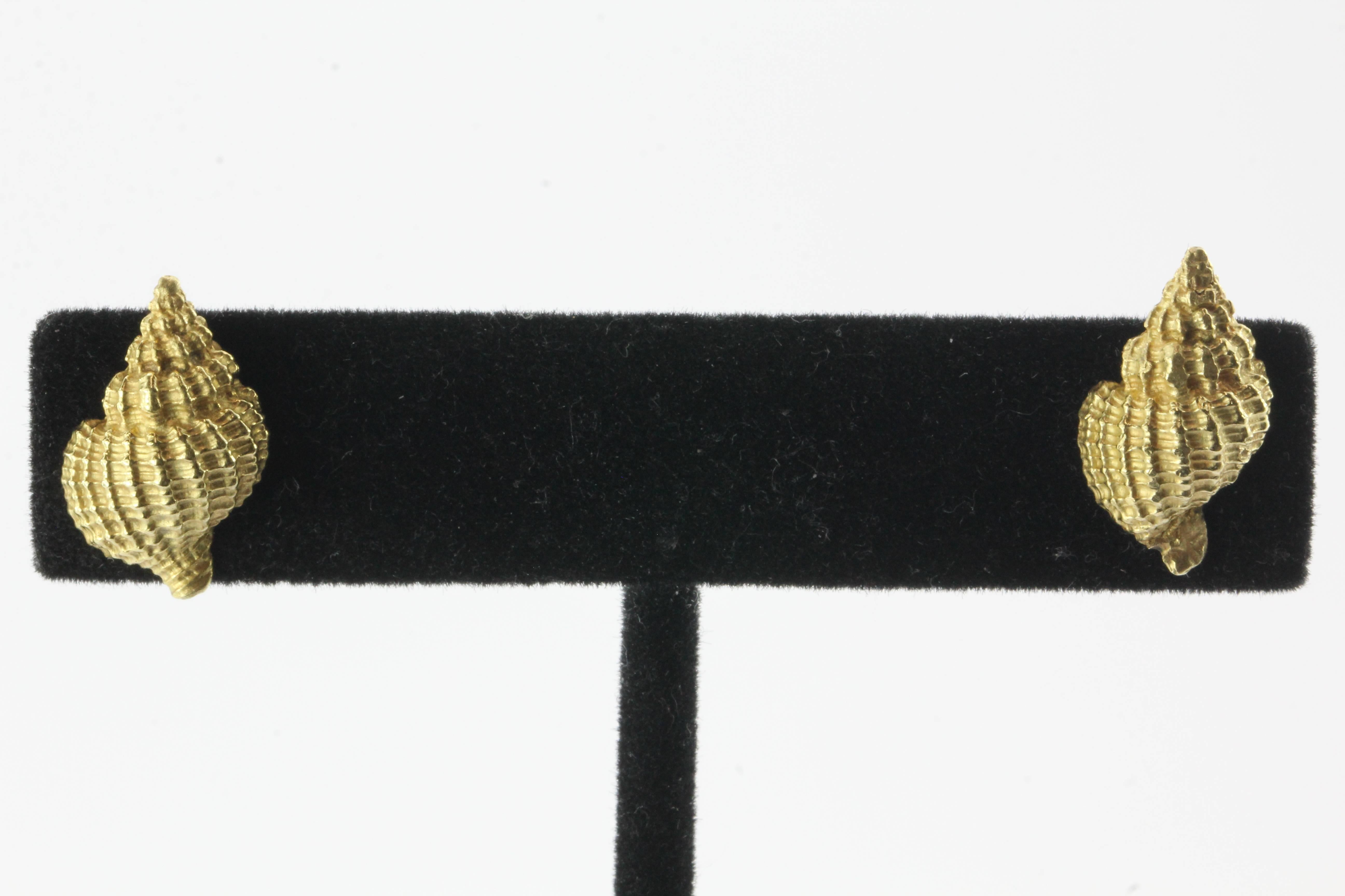 Tiffany & Co. Gold Brushed Conch Shell Earrings 2
