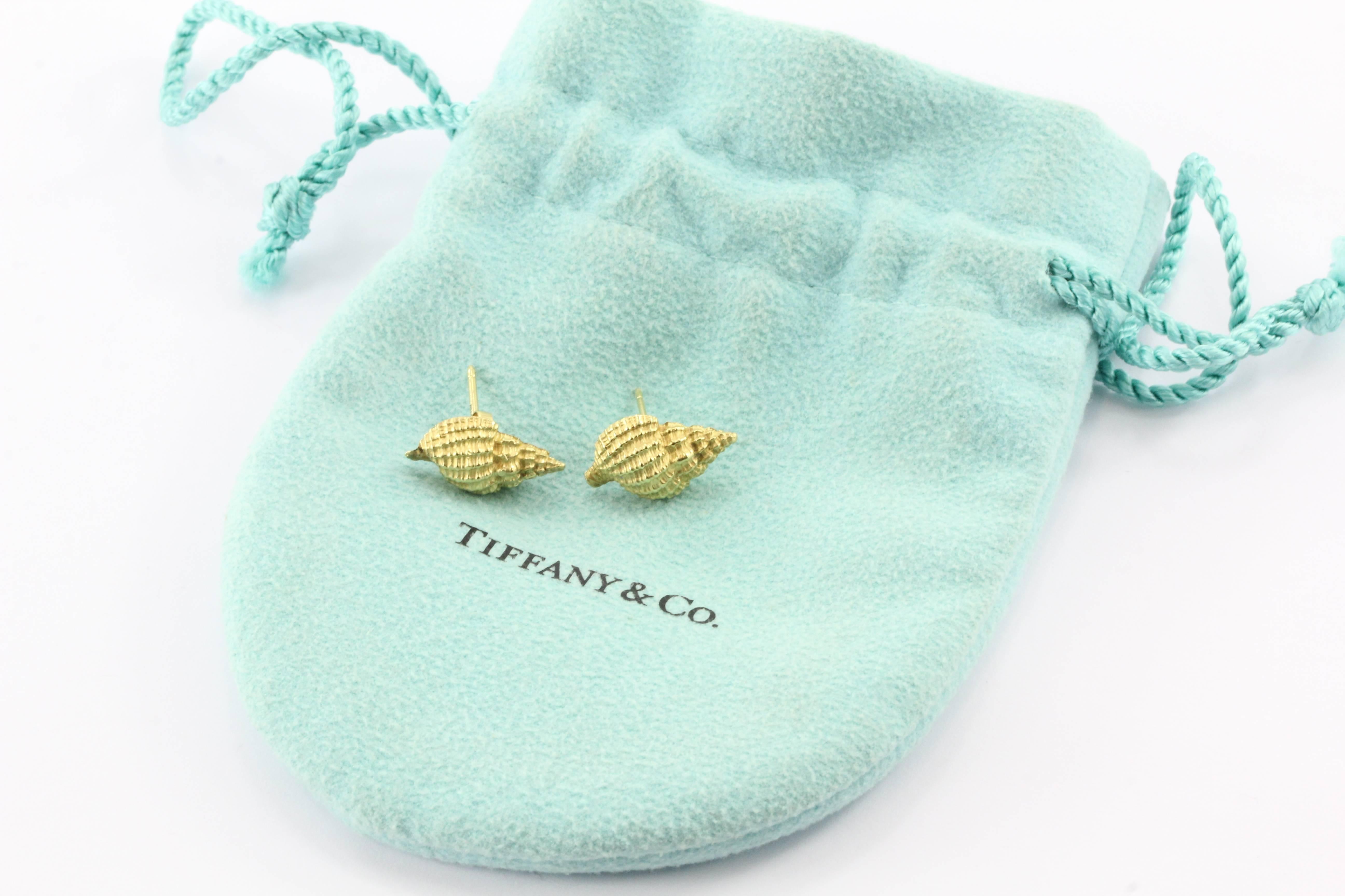 Tiffany & Co. Gold Brushed Conch Shell Earrings 3