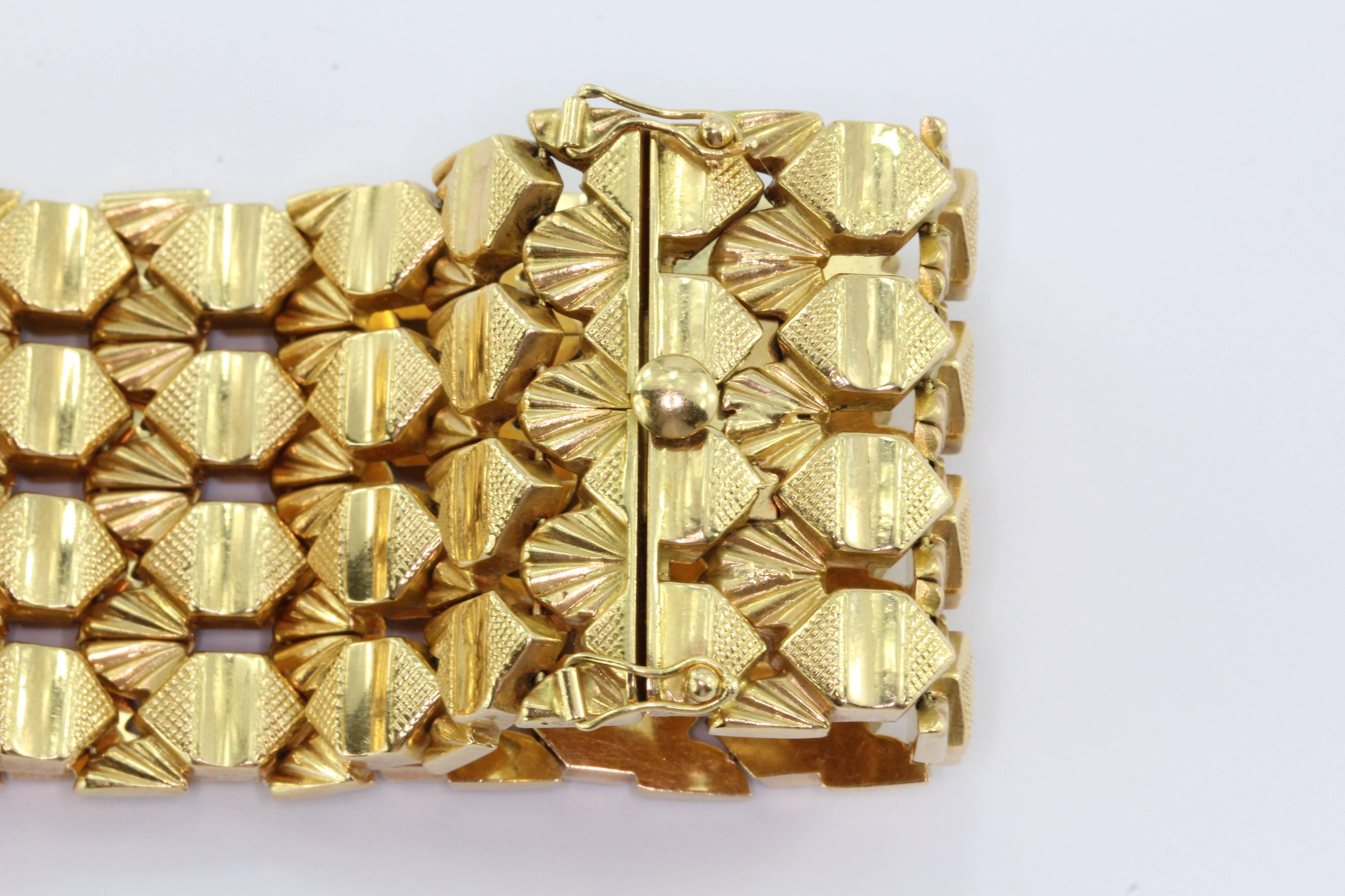 Modern Mid 20th Century Italian Venetian Made Wide Gold Track Bracelet