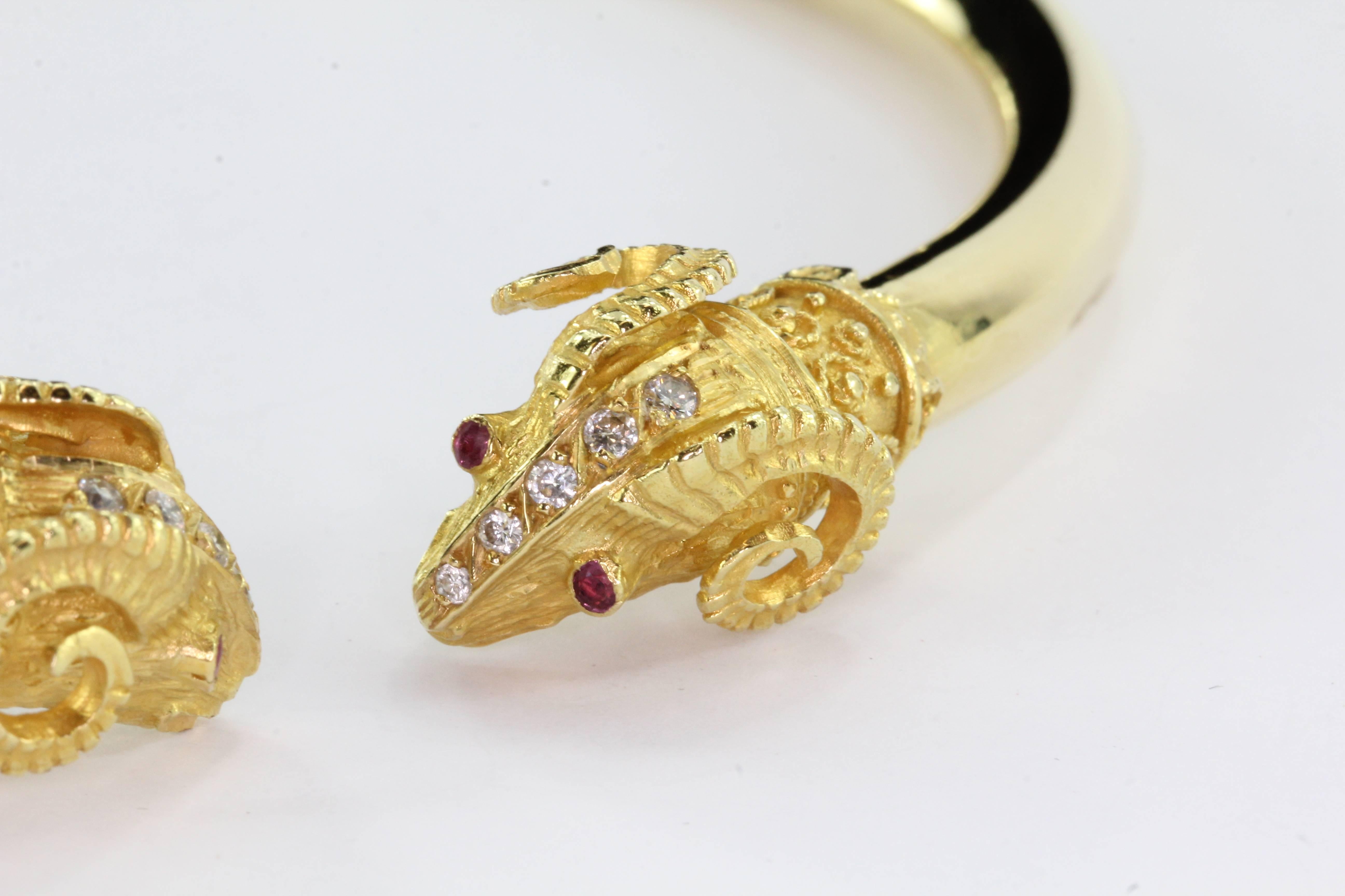Modern Gold Diamond and Ruby Figural Ram Head Collar