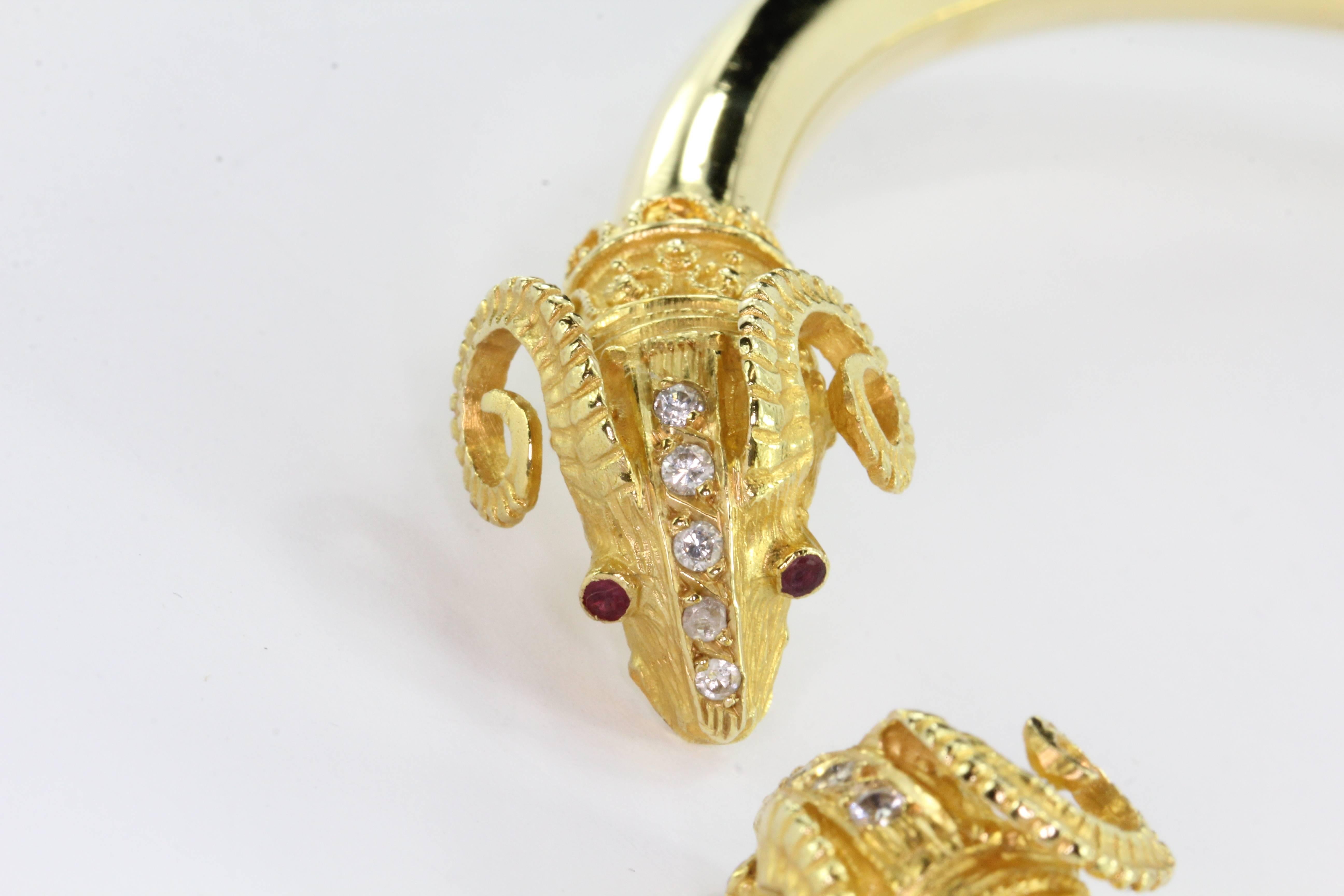 Gold Diamond and Ruby Figural Ram Head Collar In Excellent Condition In Cape May, NJ