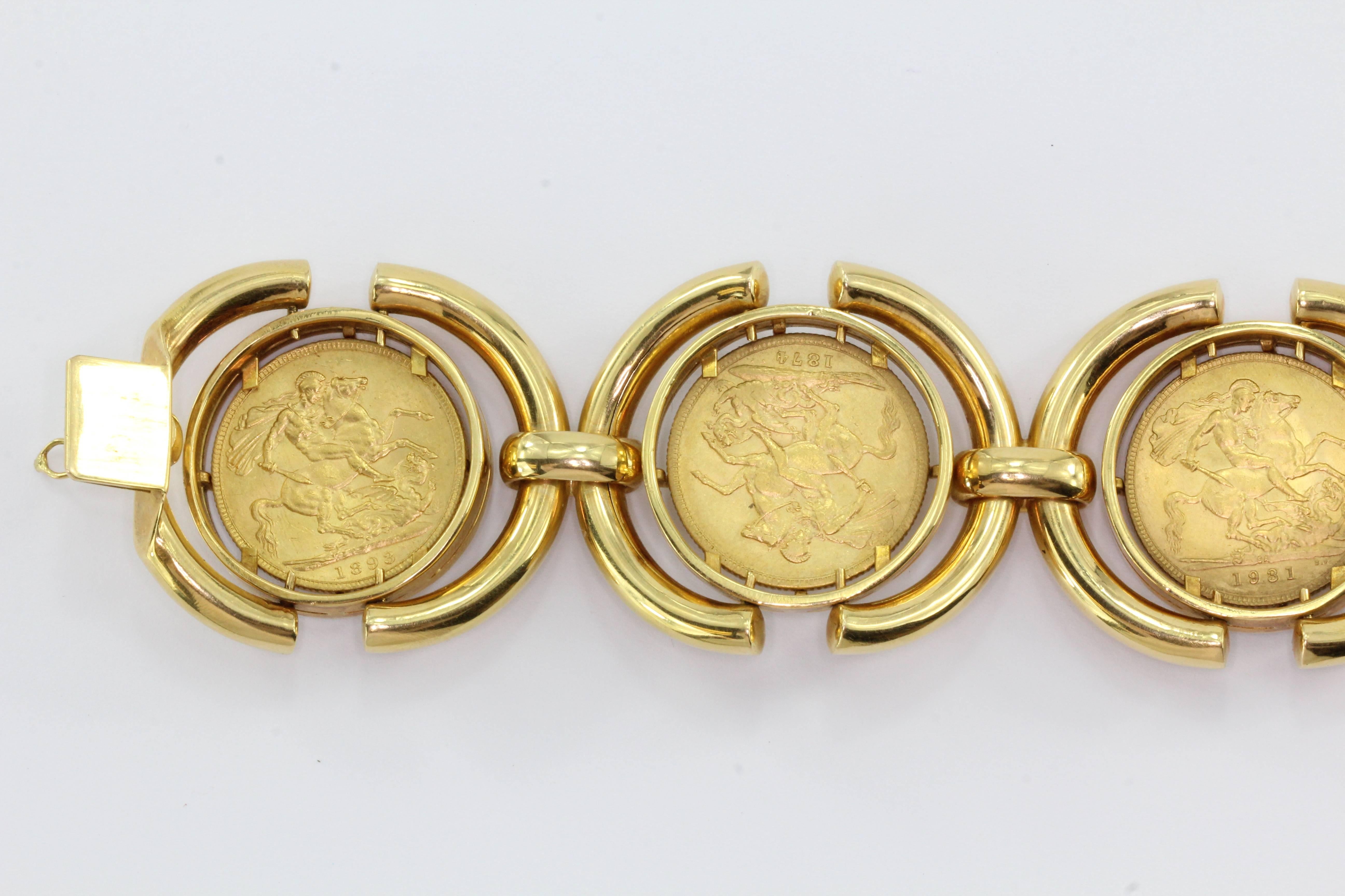 Modern Heavy British Gold Sovereign Coin Bracelet from Verona Italy