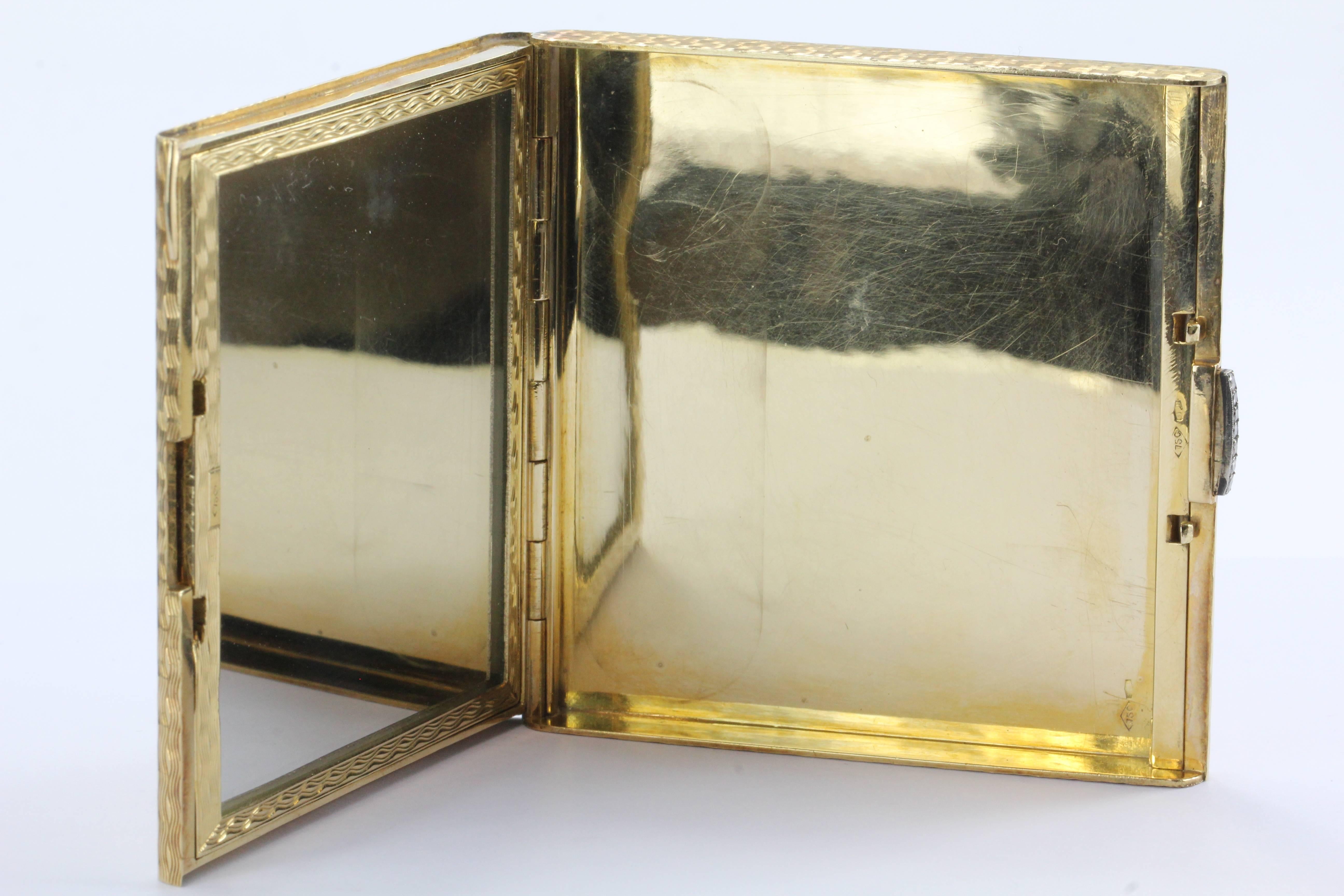 Vintage 18K Gold & Diamond Italian Cigarette Compact Case 1
