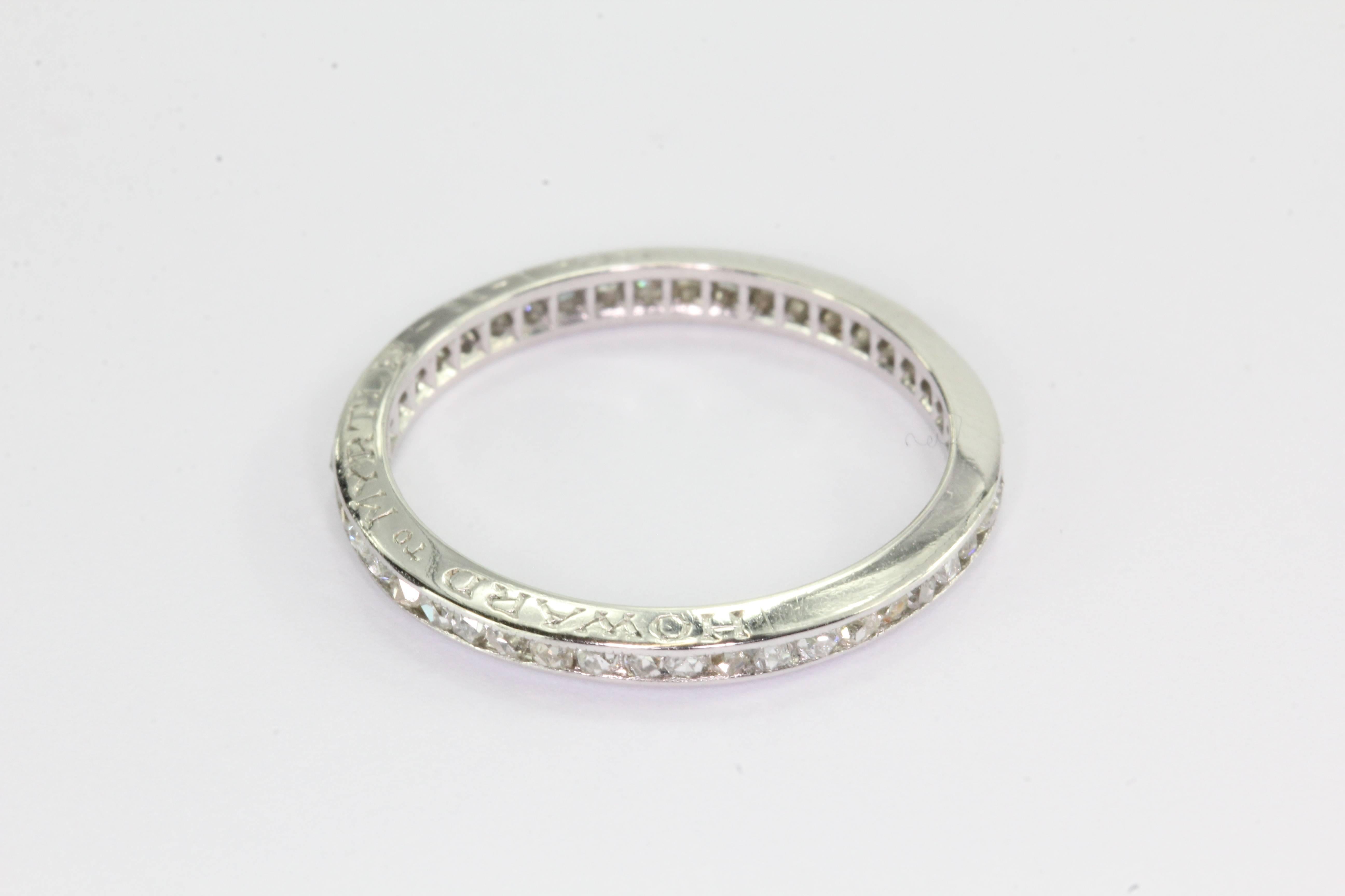 Circa 1935 Art Deco Platinum Diamond French Cut Eternity Band In Excellent Condition In Cape May, NJ