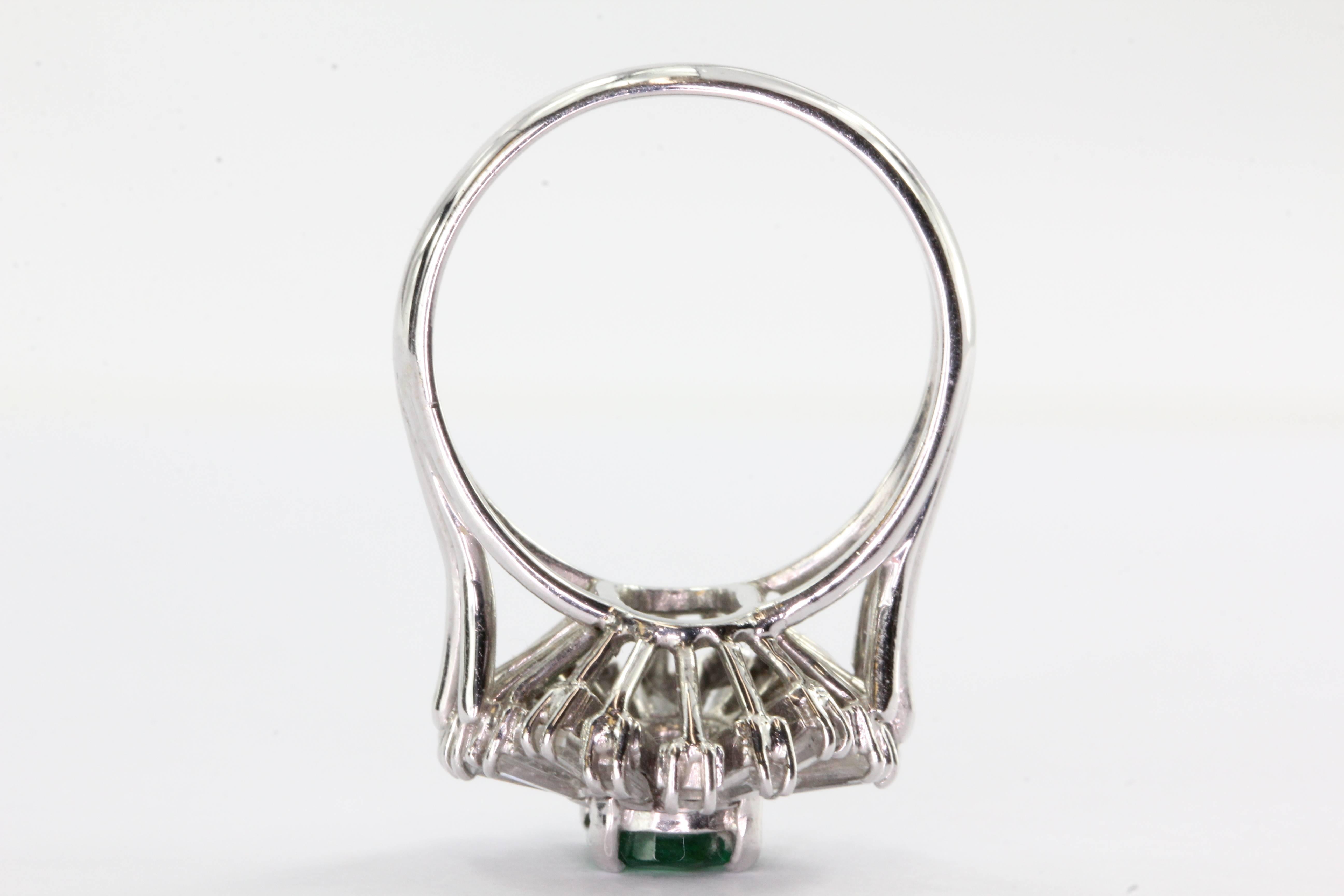 Women's 14K White Gold Emerald & Diamond Retro Starburst Ring