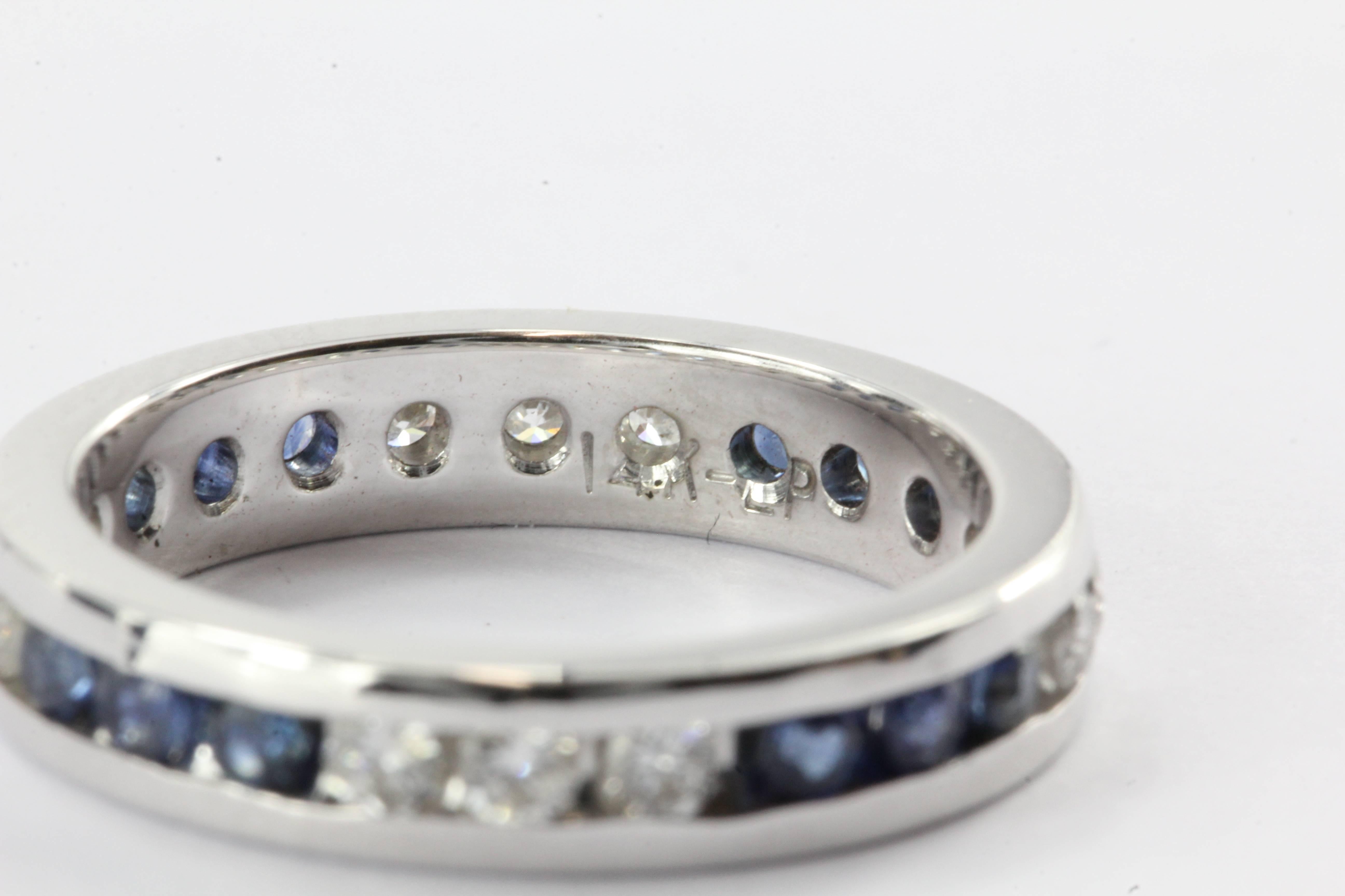 14K White Gold Diamond & Sapphire Eternity Band  In Excellent Condition In Cape May, NJ