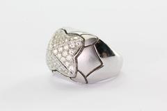 18K Brushed White Gold 1.2 Carats Pave Set Diamond Dome Ring