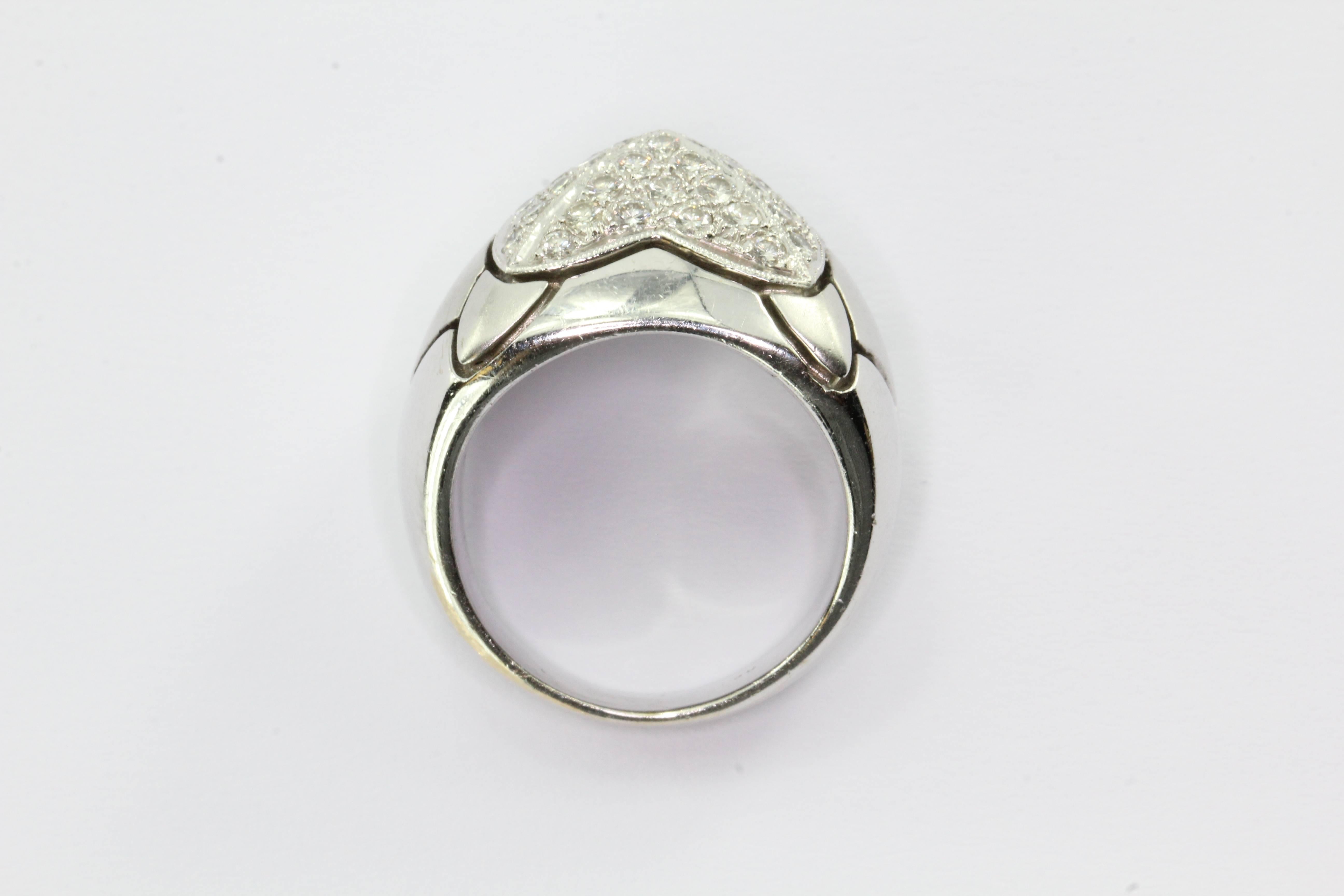 18K Brushed White Gold 1.2 Carats Pave Set Diamond Dome Ring In Excellent Condition In Cape May, NJ